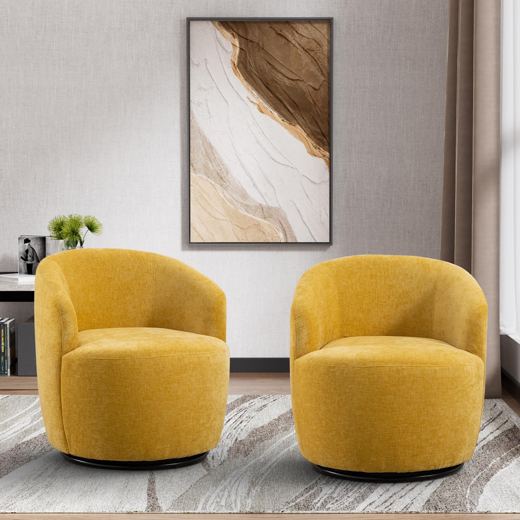Swivel Barrel Chair Set of 2, Modern Boucle Swivel Accent Chair, Comfy  Chenille Round Armchair, Small Upholstered Reading Lounge Chair for Living  Room
