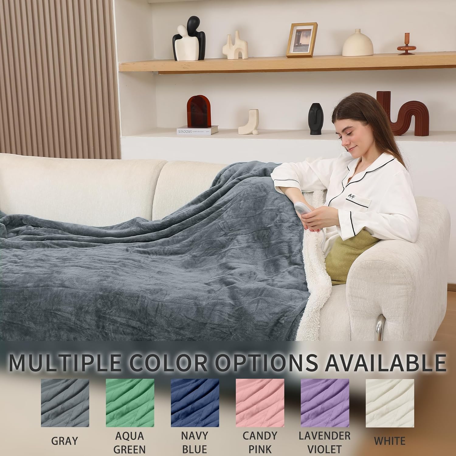 Electric Blanket Queen Size, Soft Cozy Flannel Sherpa Queen Heated Blanket Dual Control with 5 Heating Levels & 10 Hours Auto Off, Fast Heating, Machine Washable Heating Blanket, 84" x 90", Gray - Image 6