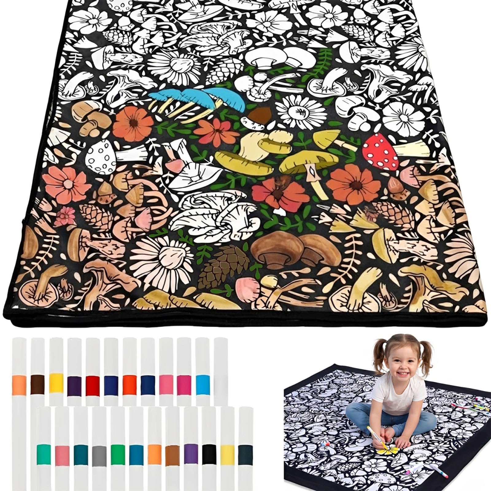 QhgPnt Colouring Blanket for Adults, DIY Colour in Blanket with 24 Markers