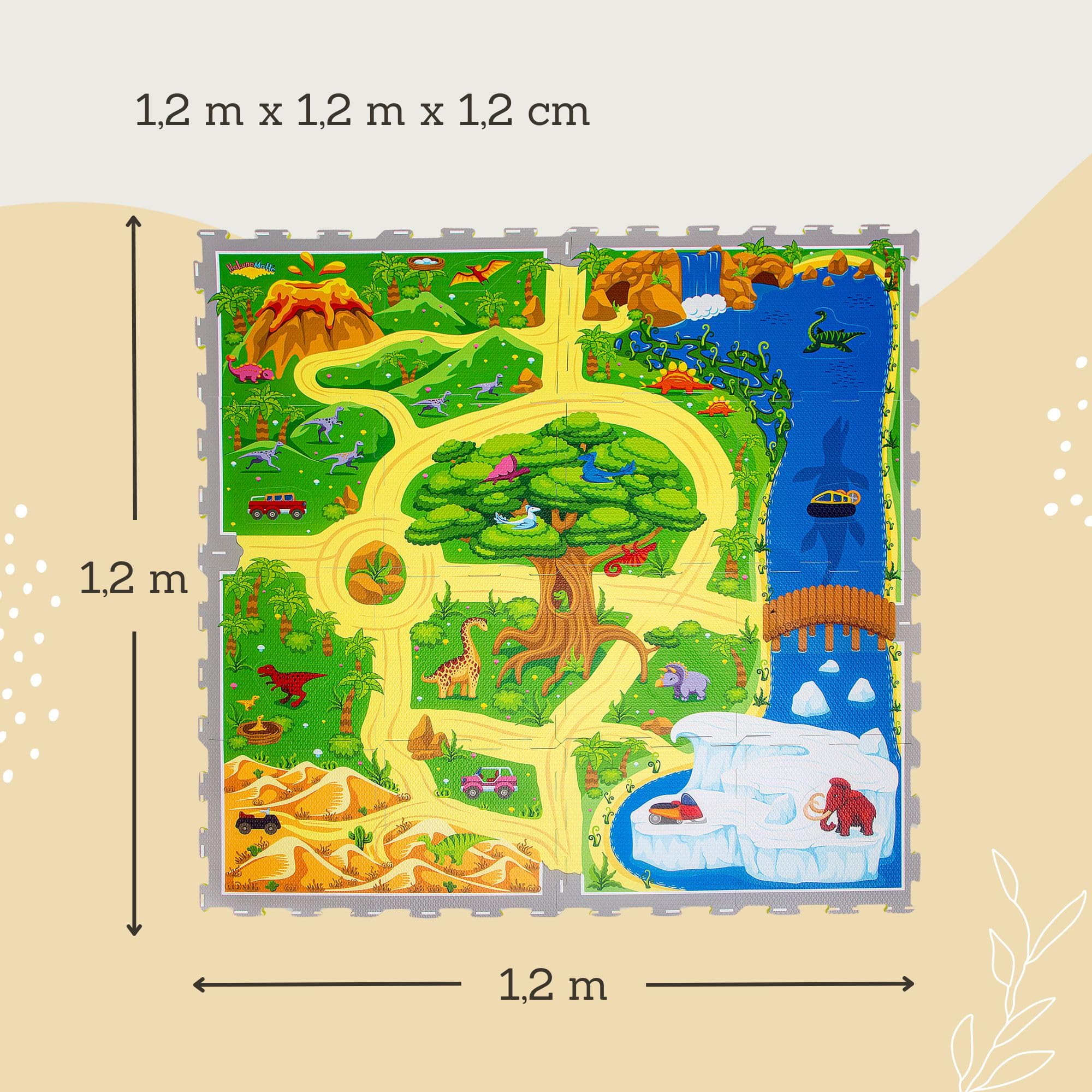 Hakuna Matte Car Foam Play Mats 1,2 x 1,2 m – 16 baldosas de Espuma entrelazadas y 11 Formas de Coche extraíbles para divertirse Jugando – 20% más Grueso y Suave – Puzzle Play Mat – No tóxico