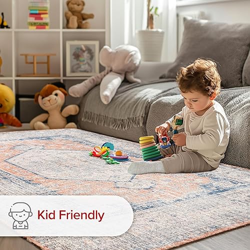 Miniatura 7 de nuLOOM Rain Haven - Alfombra vintage lavable a máquina, 3 x 5 pulgadas, lavable a máquina, alfombra de transición melocotónmarfil para sala de