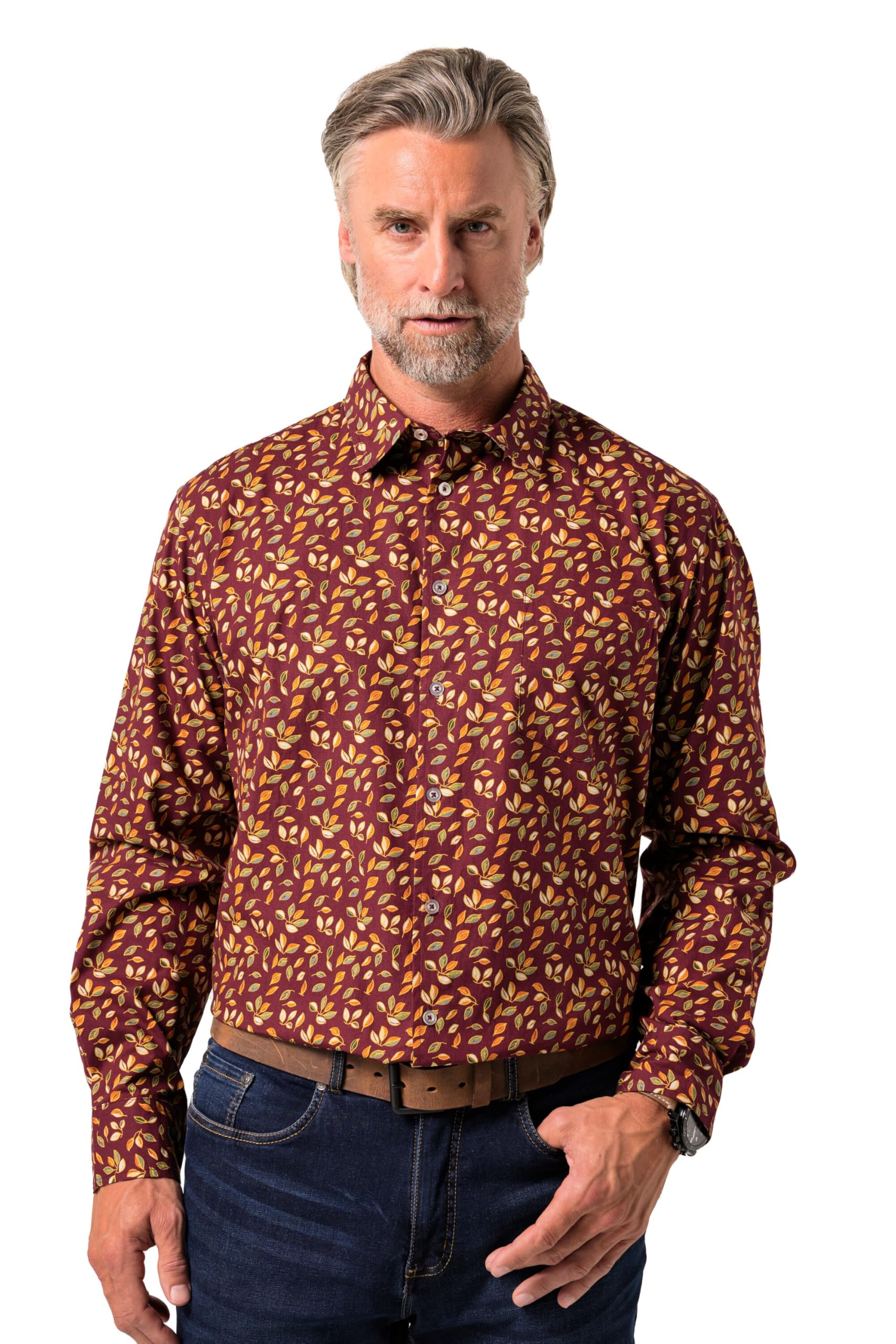 Boston Park Herren große Größen Übergrößen Menswear L-8XL Hemd, Langarm, florales Muster, Kentkragen, Comfort Fit 832367