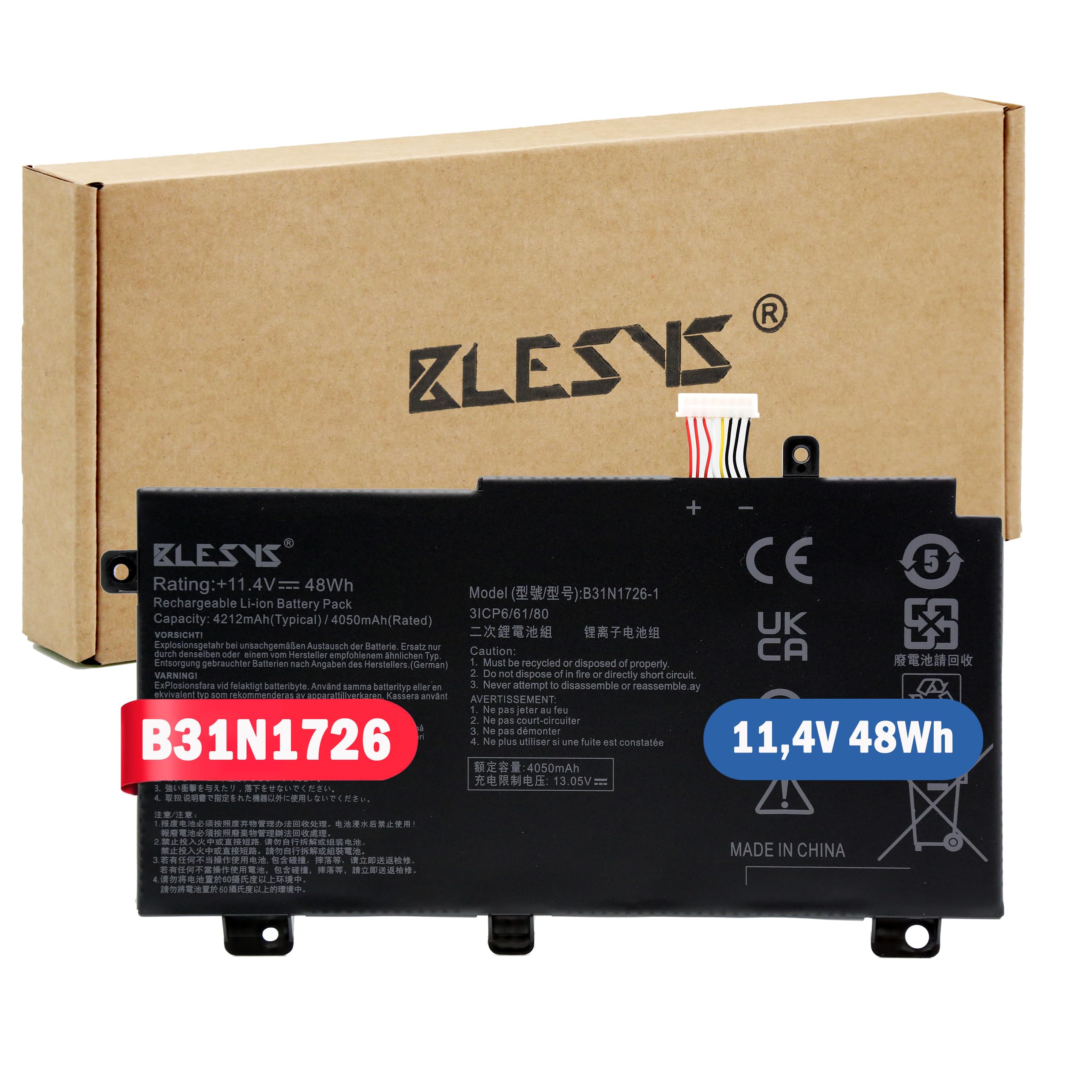 BLESYS B31N1726 bateria do ASUS TUF Gaming FX504G FX504GM FX504GD FX504GE fx504gd-fx8gd Laptop B31BN91 [krótki kabel]