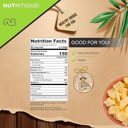 Miniatura 2 de Trozos de piña secados al sol con azúcar añadido 48 onzas - 3 libras envasados frescos en una bolsa resellable fruta dulce deshidratada bocadillo