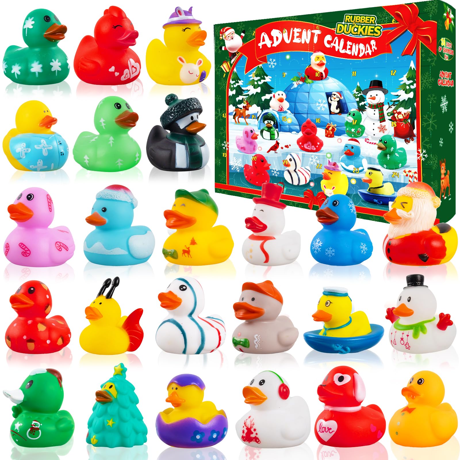 2025 Advent Calendar Christmas Ducks Kids- 24pcs Rubber Duck Xmas Advent Calendar 24 Days of Christmas Countdown Fun Duck Bath Toys for Winter Xmas Holiday Gifts Baby Shower Party Favors Girls Boys