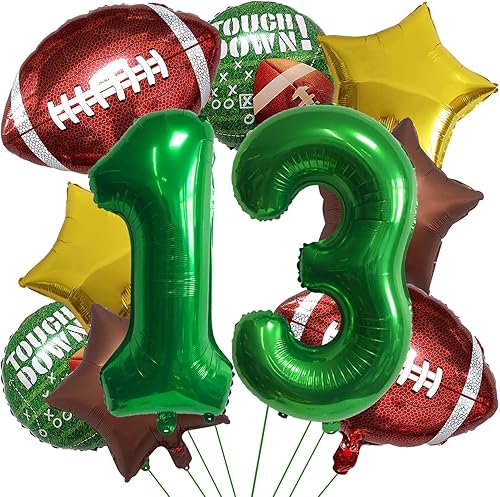 Miniatura 8 de Juego de globos de fútbol americano para decoración de cumpleaños de 16 años, globos de rugby dorado y marrón, estrella de campo de rugby para