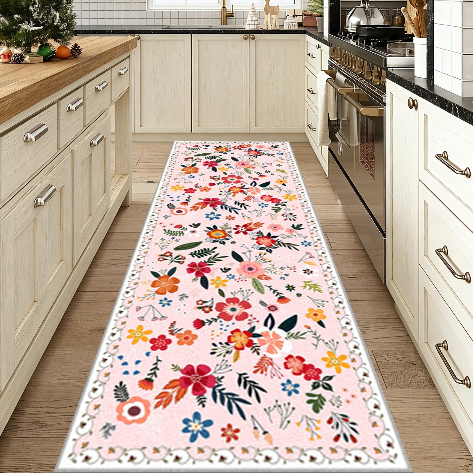 Tapis couloir lavable floral 120x280 cm antidérapant grand format