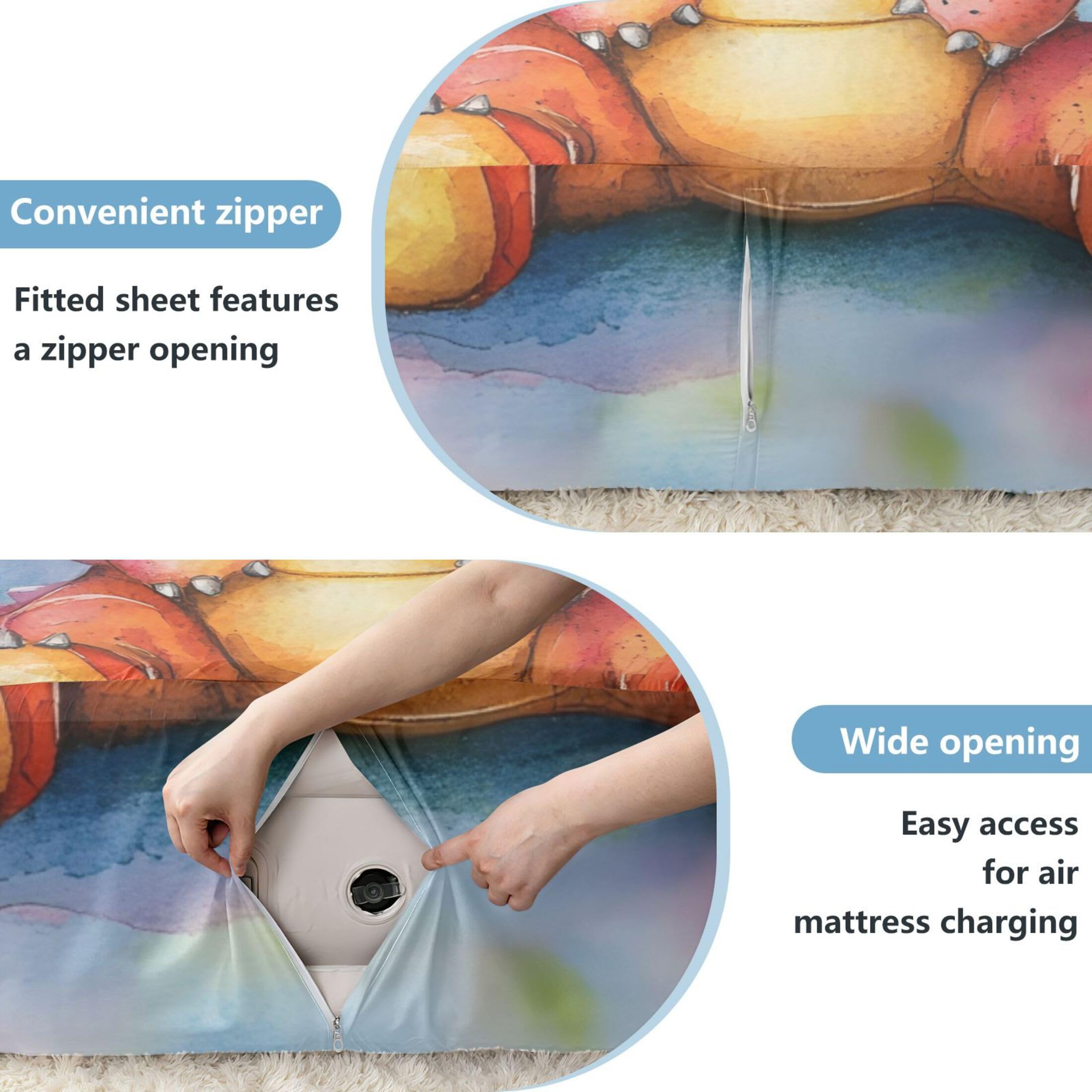Sábana bajera tamaño individual con diseño de dragón de acuarela para colchón de aire, bolsillo extra profundo de 24 pulgadas, funda suave y transpirable con apertura de válvula de cremallera