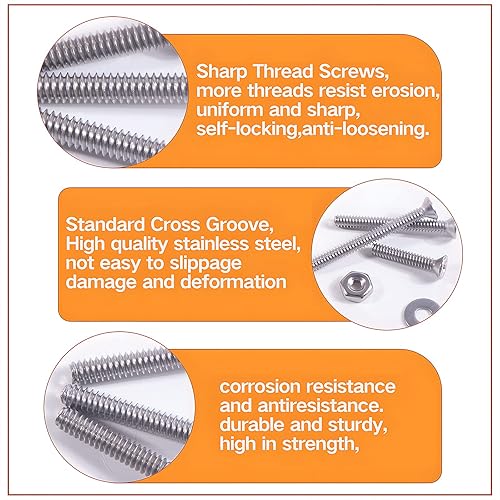 Miniatura 4 de Tornillos de máquina 4#-40 Phillips Cross Tornillo 260 piezas 304 Acero inoxidable Phillips Cabeza plana Tornillos de máquina Tuercas Hilo completo