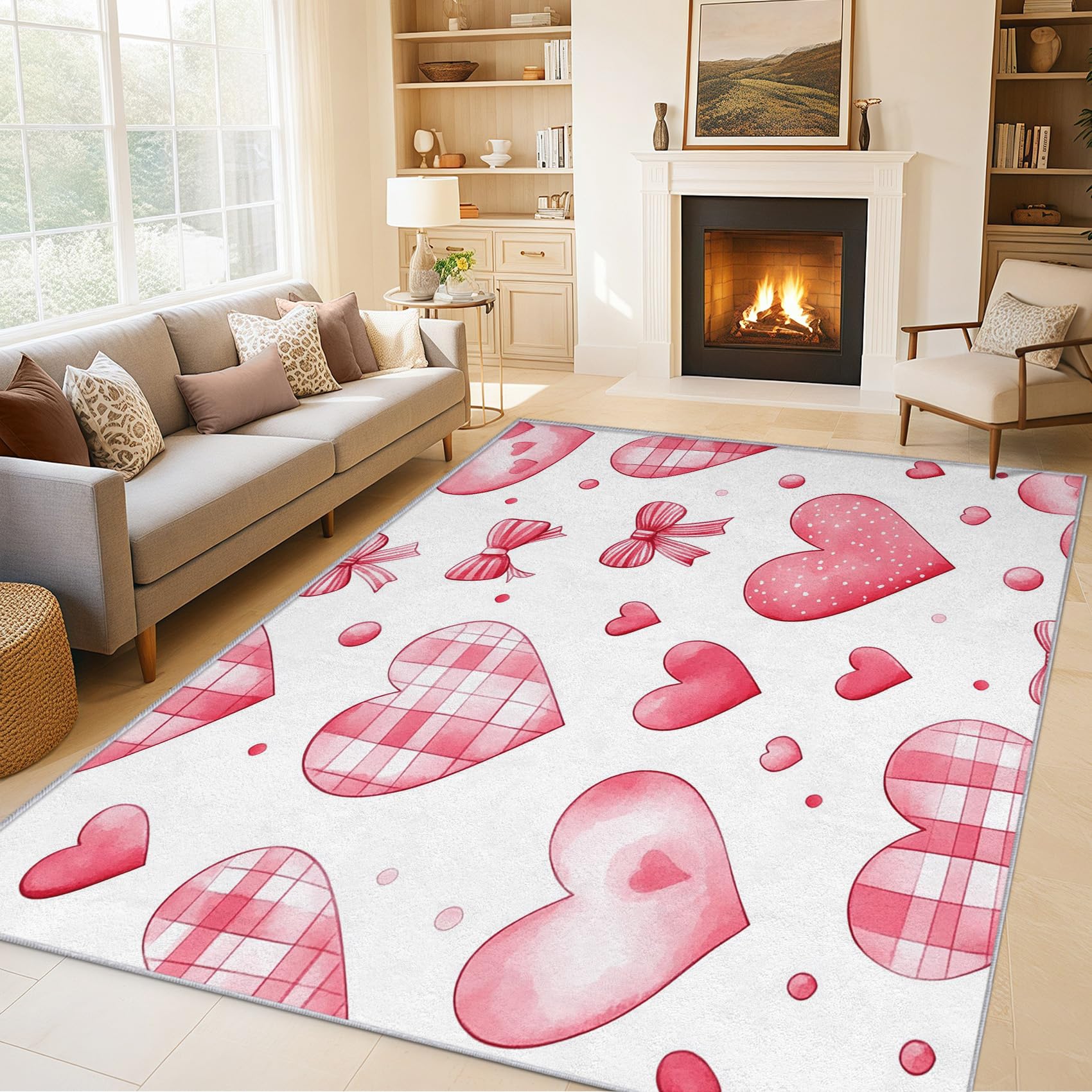 Tapis nœud papillon cœur filles idéal pour décorer une chambre d'enfant ou un bureau
