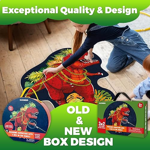 Miniatura 4 de QUOKKA TREX - Rompecabezas con forma gigante para niños de 4 a 6 años, 2 x 3 pies, 52 piezas para niños pequeños de 3 a 5 años, rompecabezas