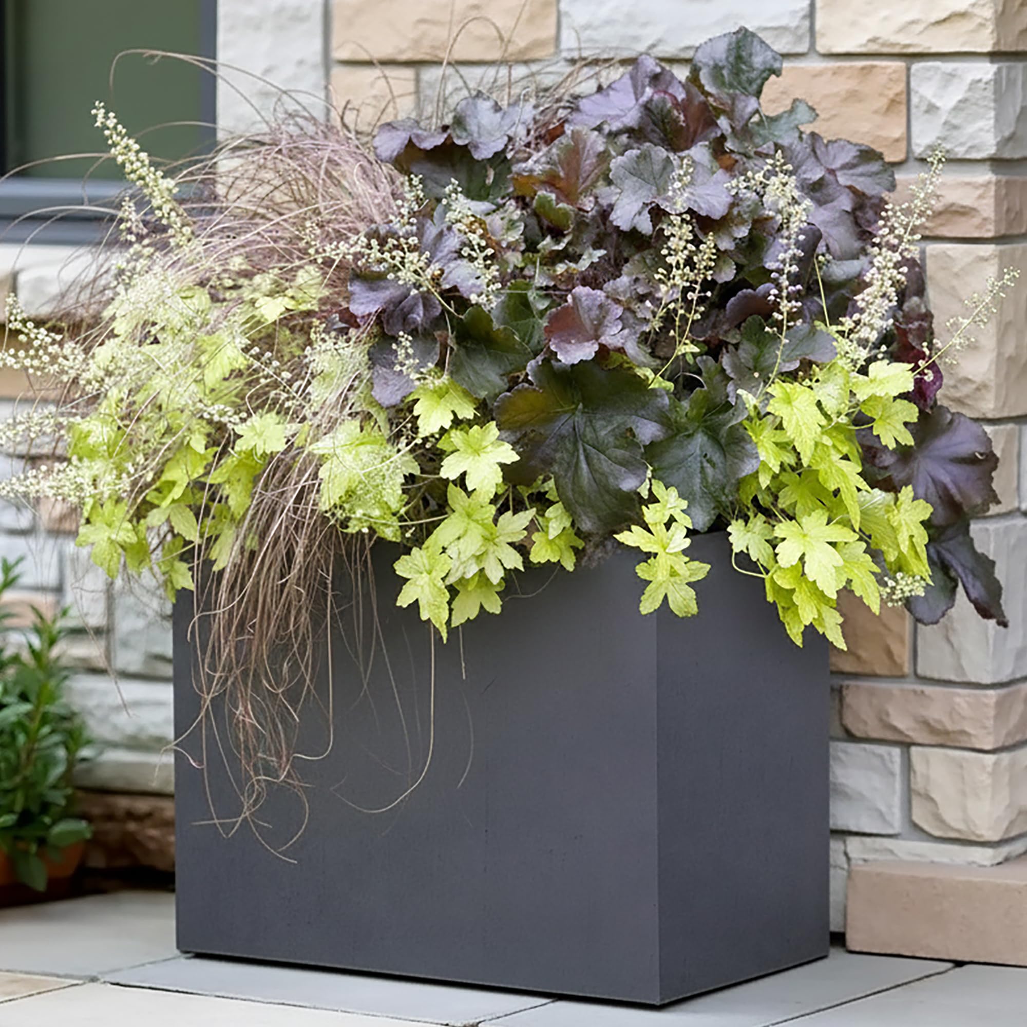 IDEALIST 50cm Trough | Dark Grey Reinforced Stone Rectangular Planter | Garden Plant Pots with Drainage Holes L50 W20 H40 cm, 23 litres