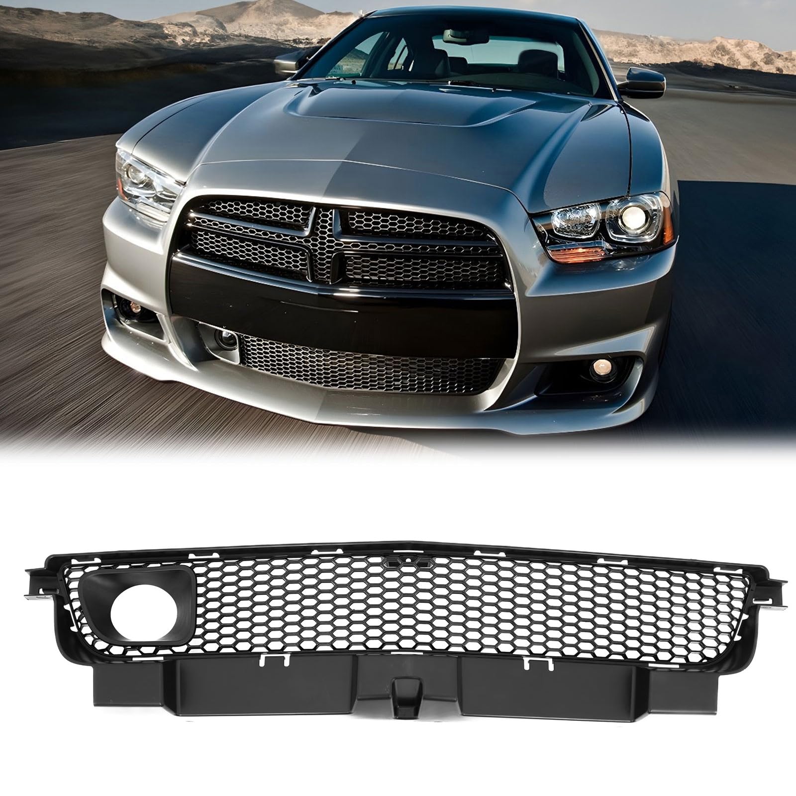 FREEMOTOR802 Compatible with 2012-2014 Dodge Charger SRT8 Front Lower Grille W/ACC, PP Black OE Factory Style Front Bumper Mesh Lower Radiator Grill With Adaptive Cruise Control