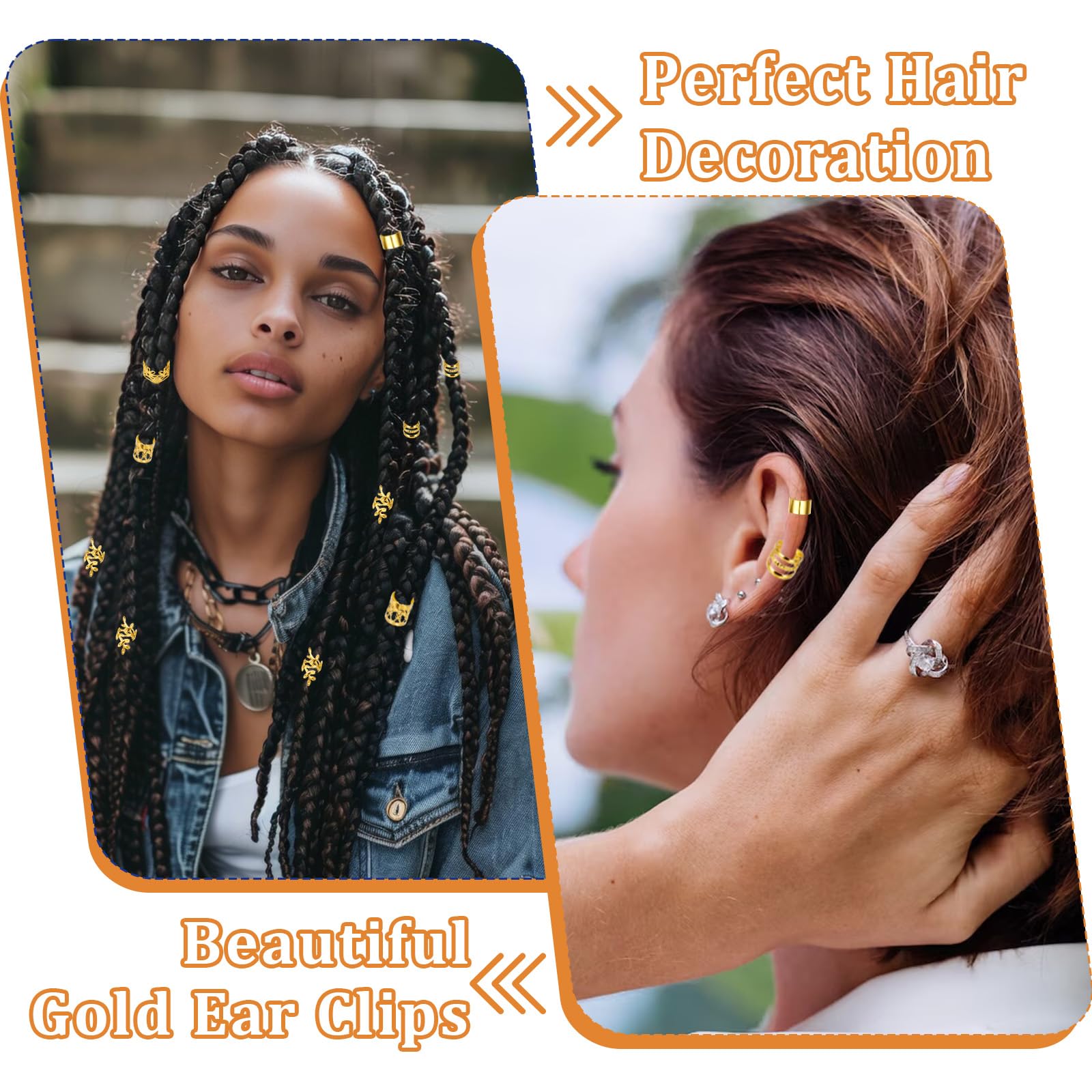 50 piezas de joyas doradas para trenzas, rastas, anillos ajustables, puños, abalorios, cuentas, decoraciones para hombres y mujeres