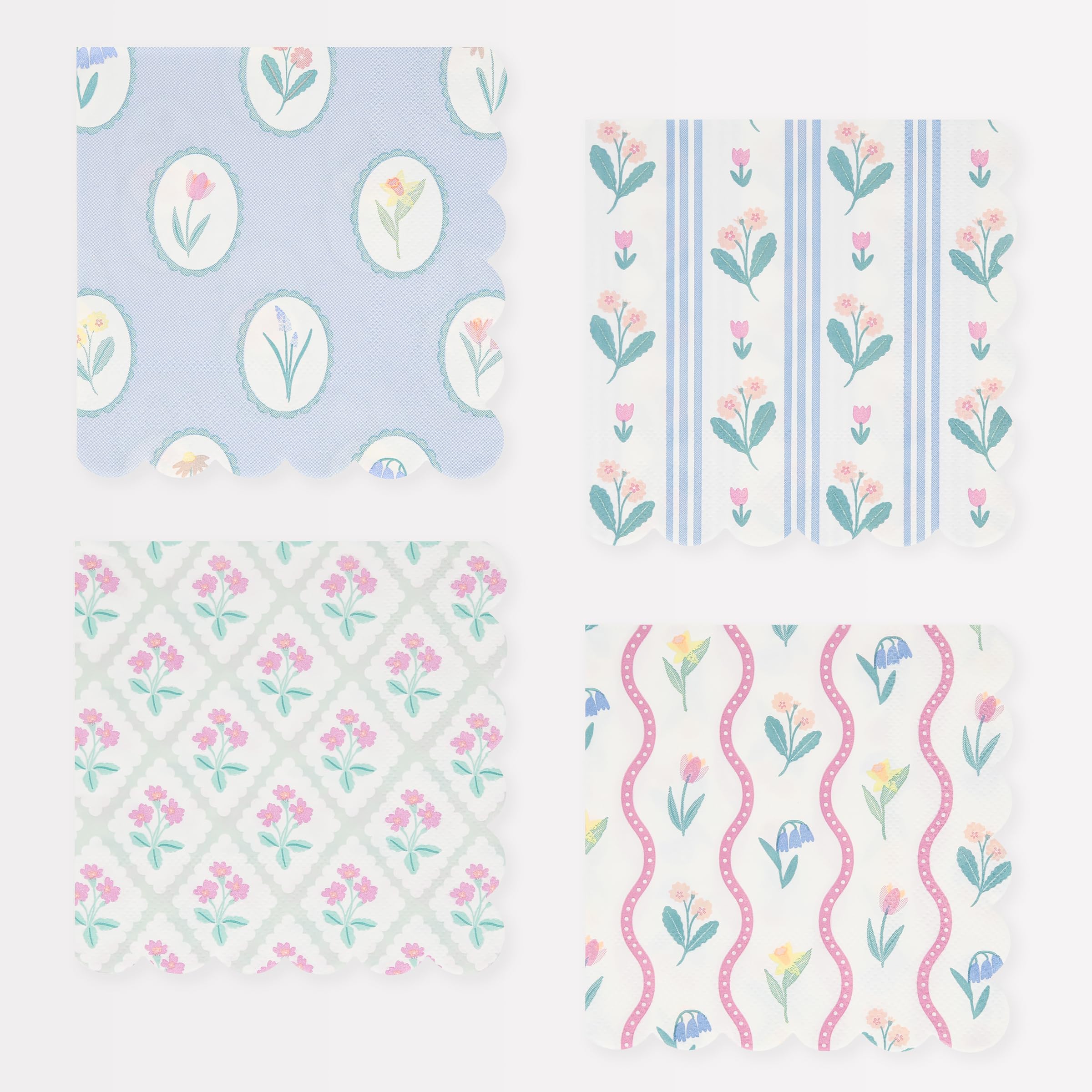 Meri MeriGarden Floral Napkins (Pack of 16), Thick & Absorbent 3-Ply Paper, Floral Paper Napkins, Scalloped Edge, Disposable