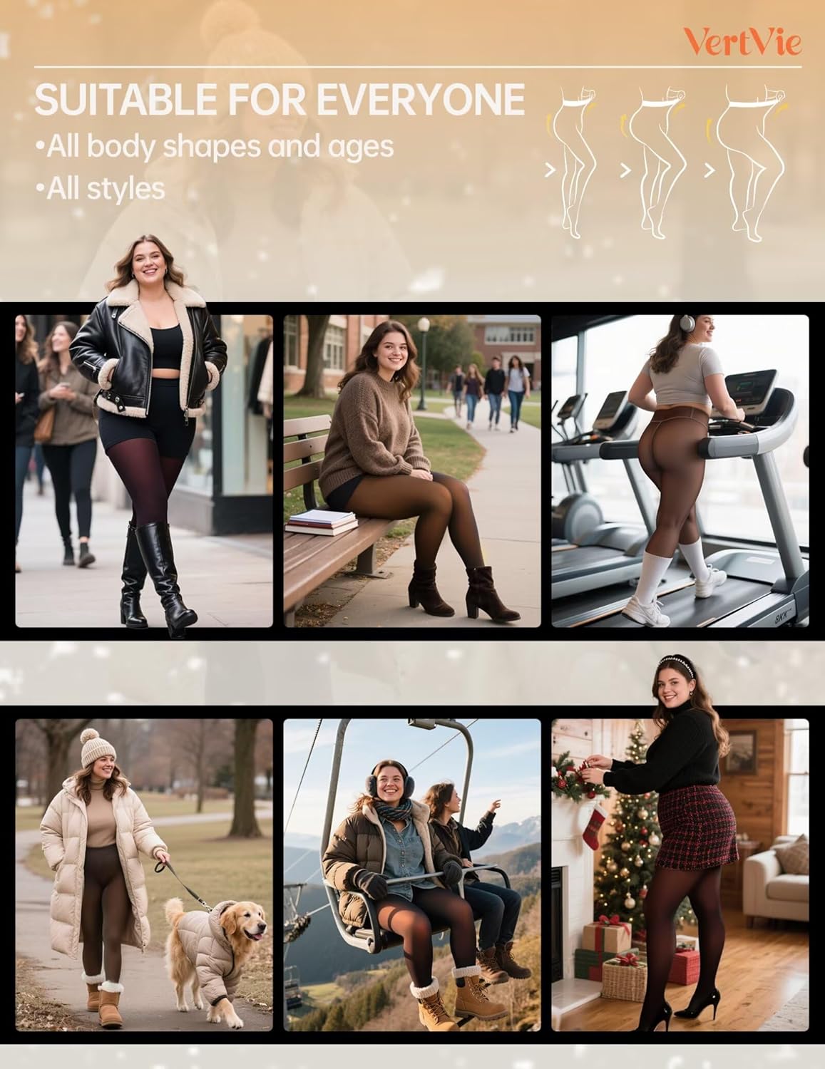 Vertvie Fleece Lined Tights Women Crotch One Seam Line Warm Sheer Pantyhose Fake Translucent Thermal Thick Tights Leggings - Image 6