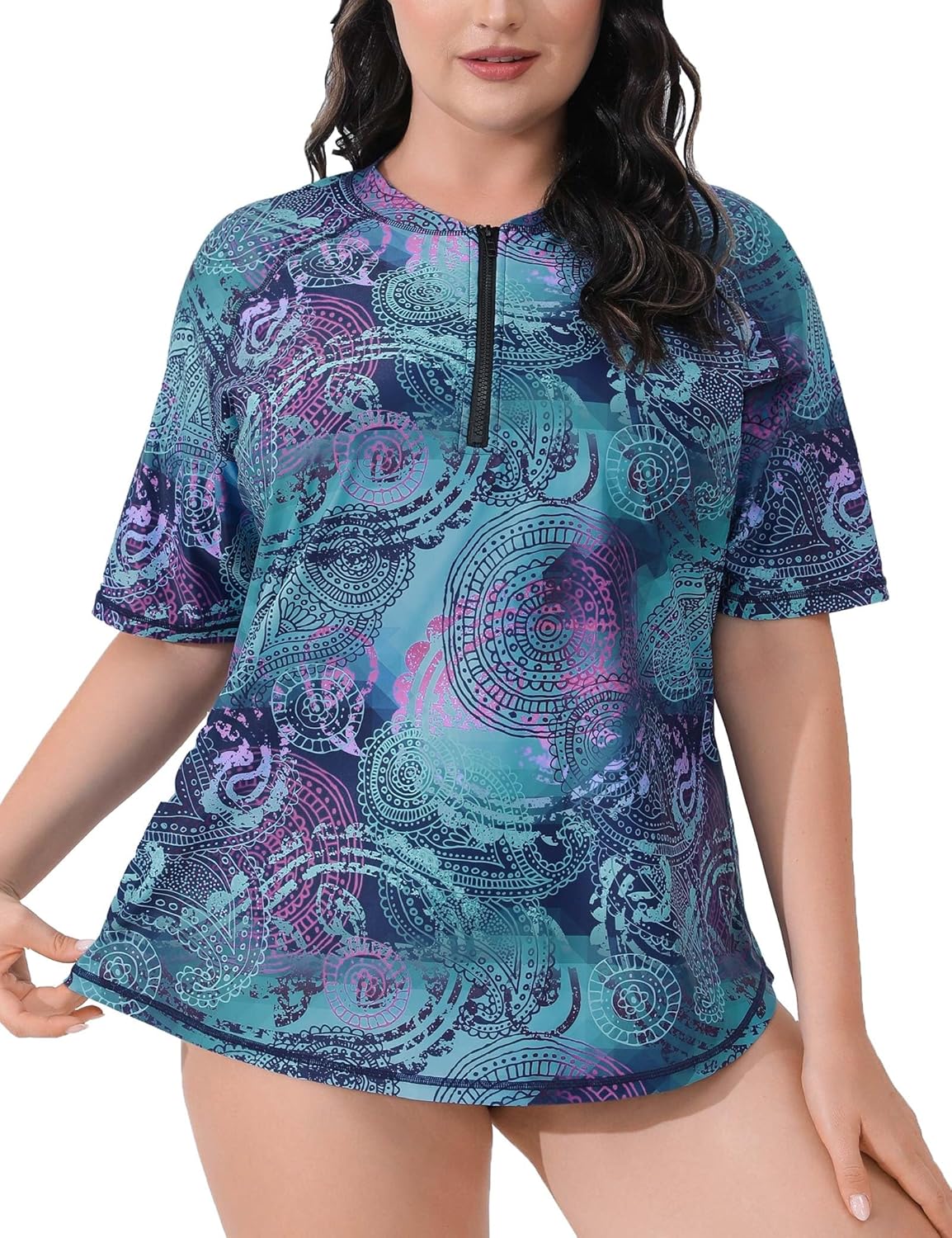 Amazon.com: Halcurt Women's Plus Size Half Zip Short Sleeve