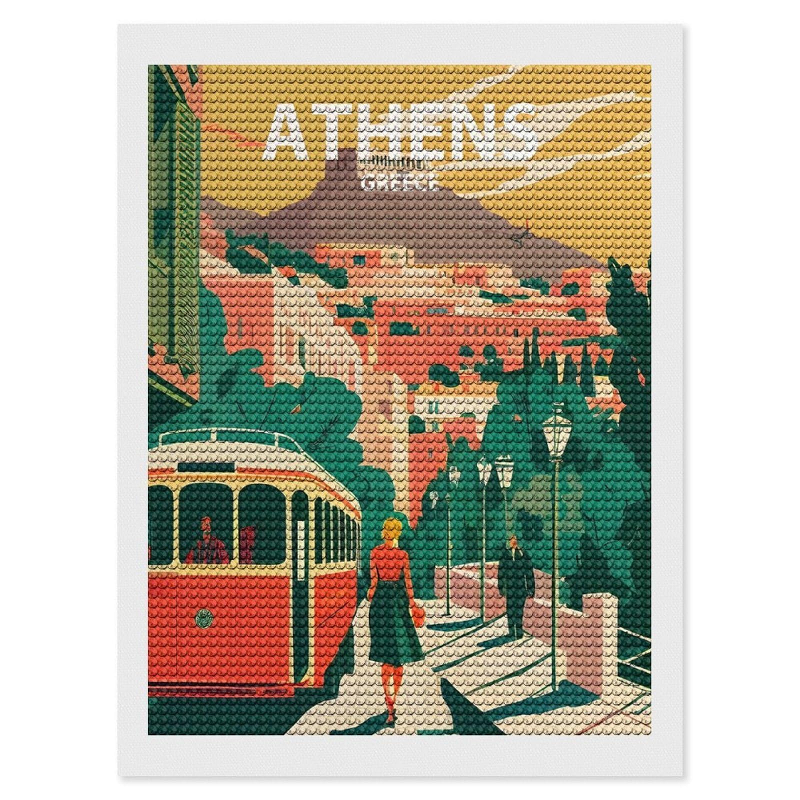 Junmoney Athens Retro Diamond Art Canvas 12"x16", for Creative Relaxation, Simple to Start, Aesthetic Room Decor, Holiday Gift Idea