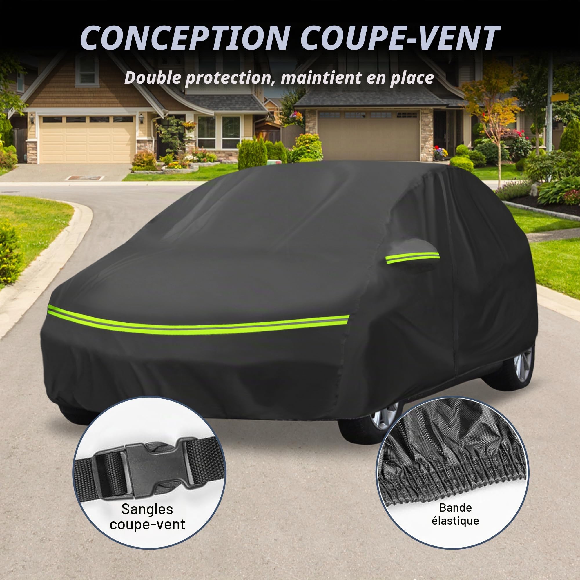 A ABSOPRO Housse Voiture pour Citroen Ds3 09-15 1pc Toutes Saisons | Matériau 210D-PU, Couleur Noir, Coupe-Vent, Protection Pluie Neige Soleil, Fermeture Éclair Conducteur
