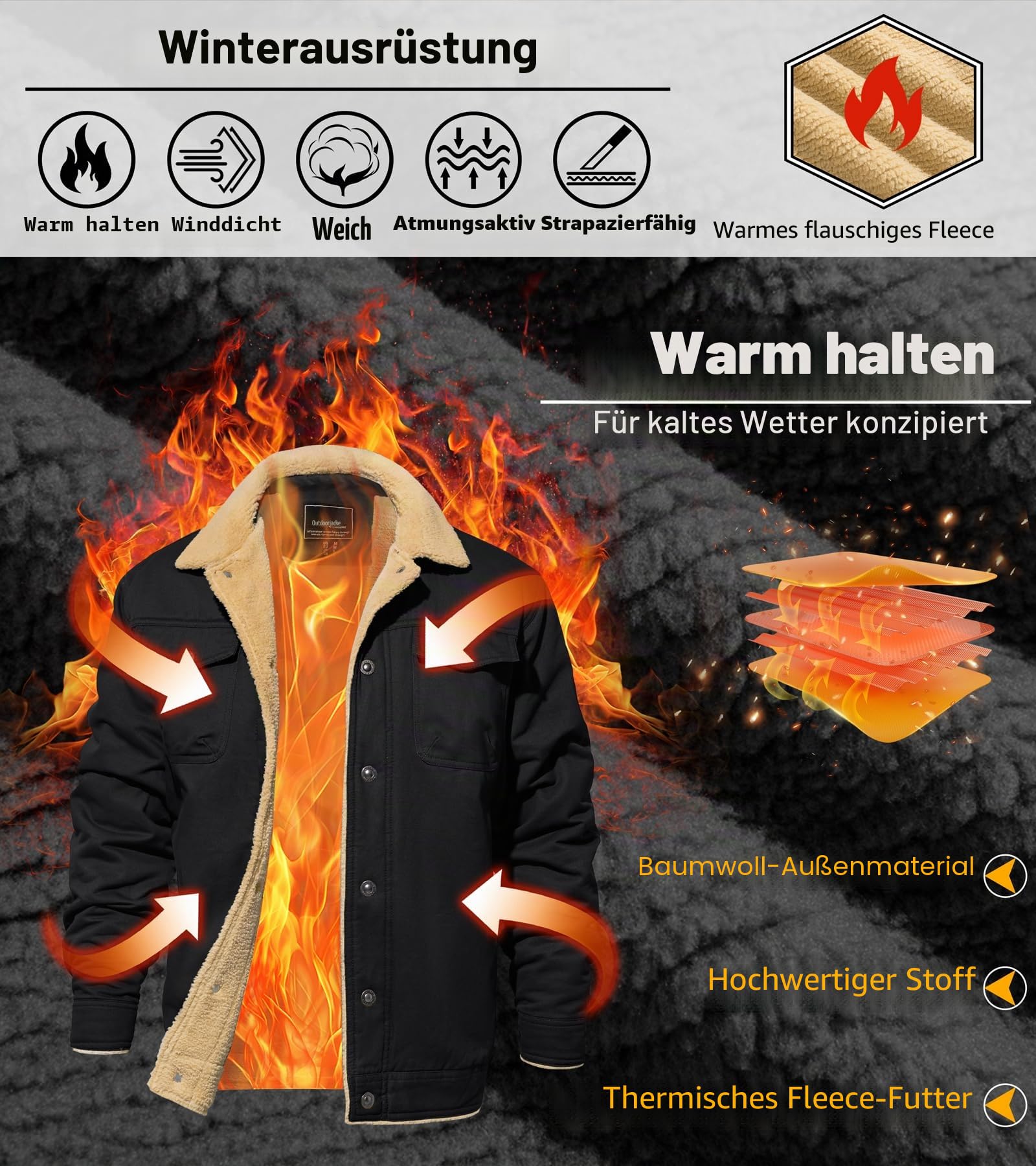 EKLENTSON Winterjacke Herren Warme Fleece Gefüttert Freizeitjacke | Warm, Freizeit, Fleece, Winddicht, Bequem, Komfortabel, Reverskragen, Innentaschen, Weich, Casual, Lässig, Stilvoll