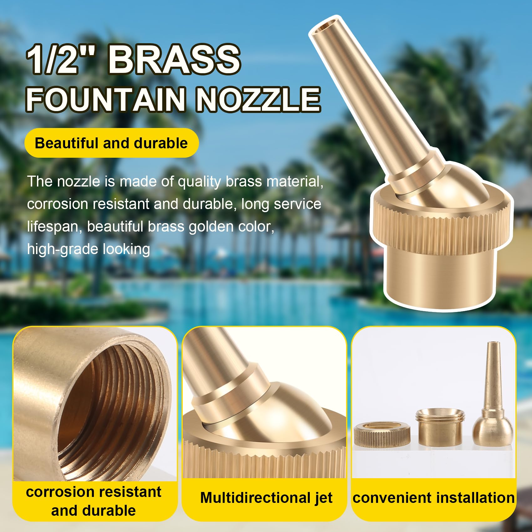 10 Pezzi 1/2 Pollici DN15 Getto Dritto Regolabile Ugelli di Spruzzo d'Acqua Ugelli per Piscina Decorazione del Paesaggio del Giardino Attrezzature