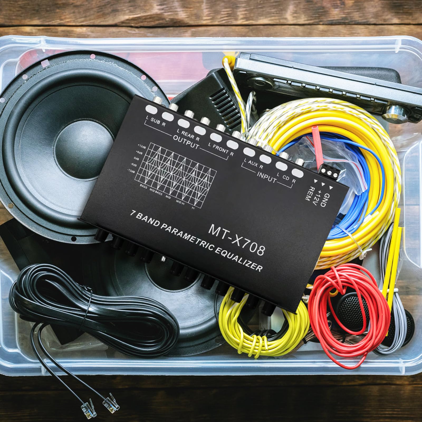 Ciieeo Ecualizador de Audio Amplificador Ajustable de 7 Bandas para Coche Diseño Compacto y Estructura Metálica para Sistemas Estéreo de Automóvil
