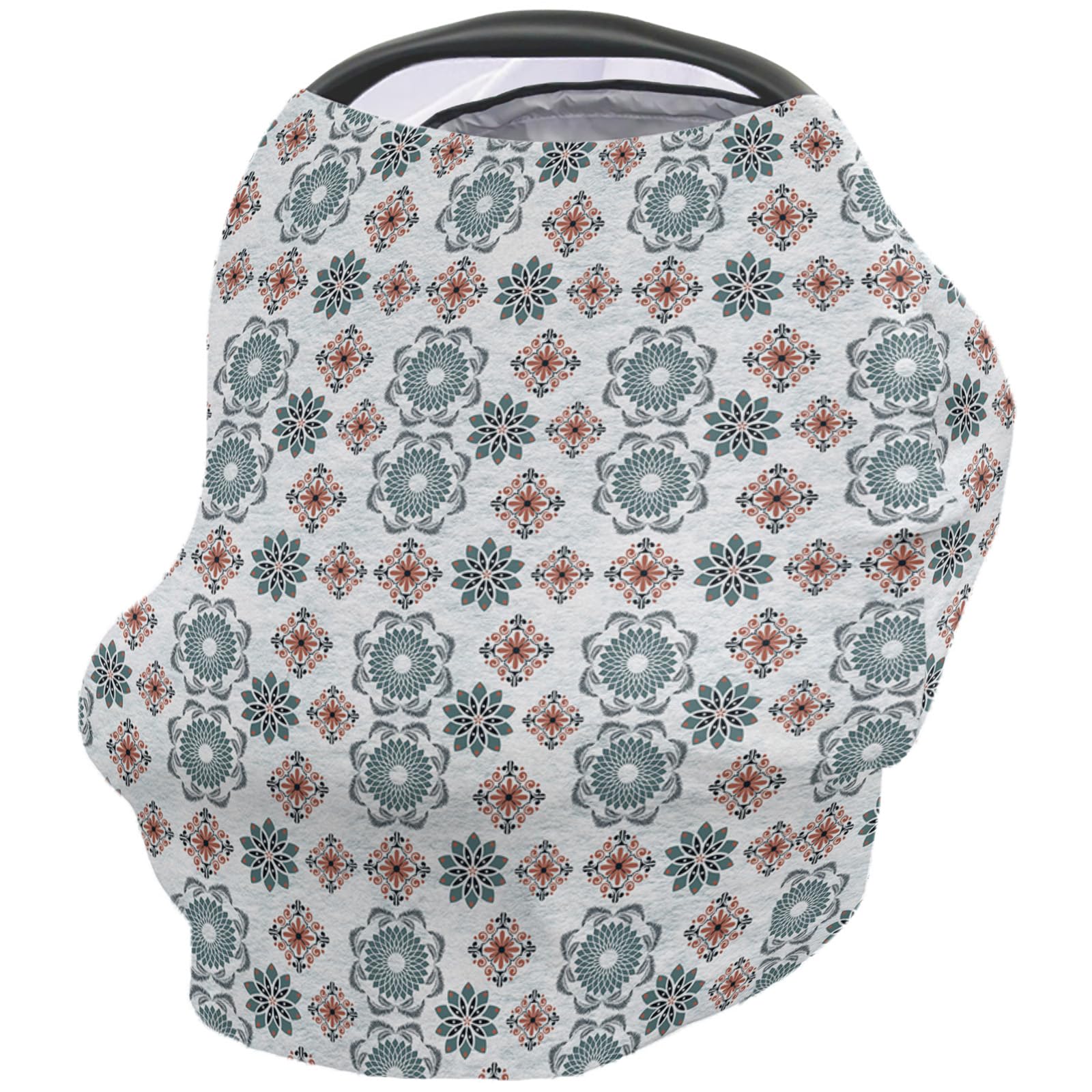Nursing Cover for Breastfeeding Scarf, Floral Textured Geometric Grey Baby Car Covers Super Soft Multi Use for Canopy Shopping Cart Cover Blanket Stroller Cover
