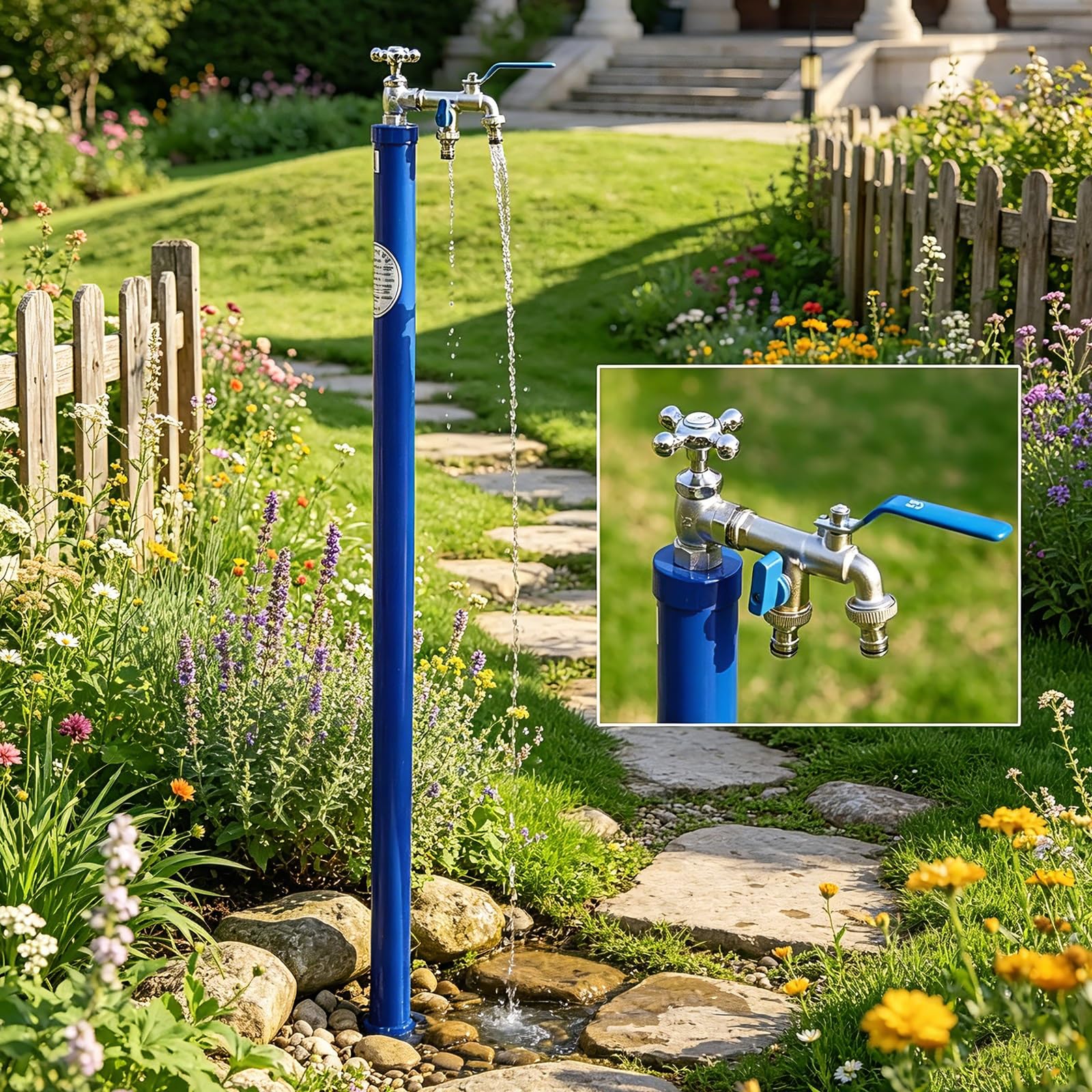 XDLEDMKIZ All-Weather Outdoor Garden Water Column with Dual Brass Faucets, Frost-Resistant Tap Post for Yard Patio Irrigation
