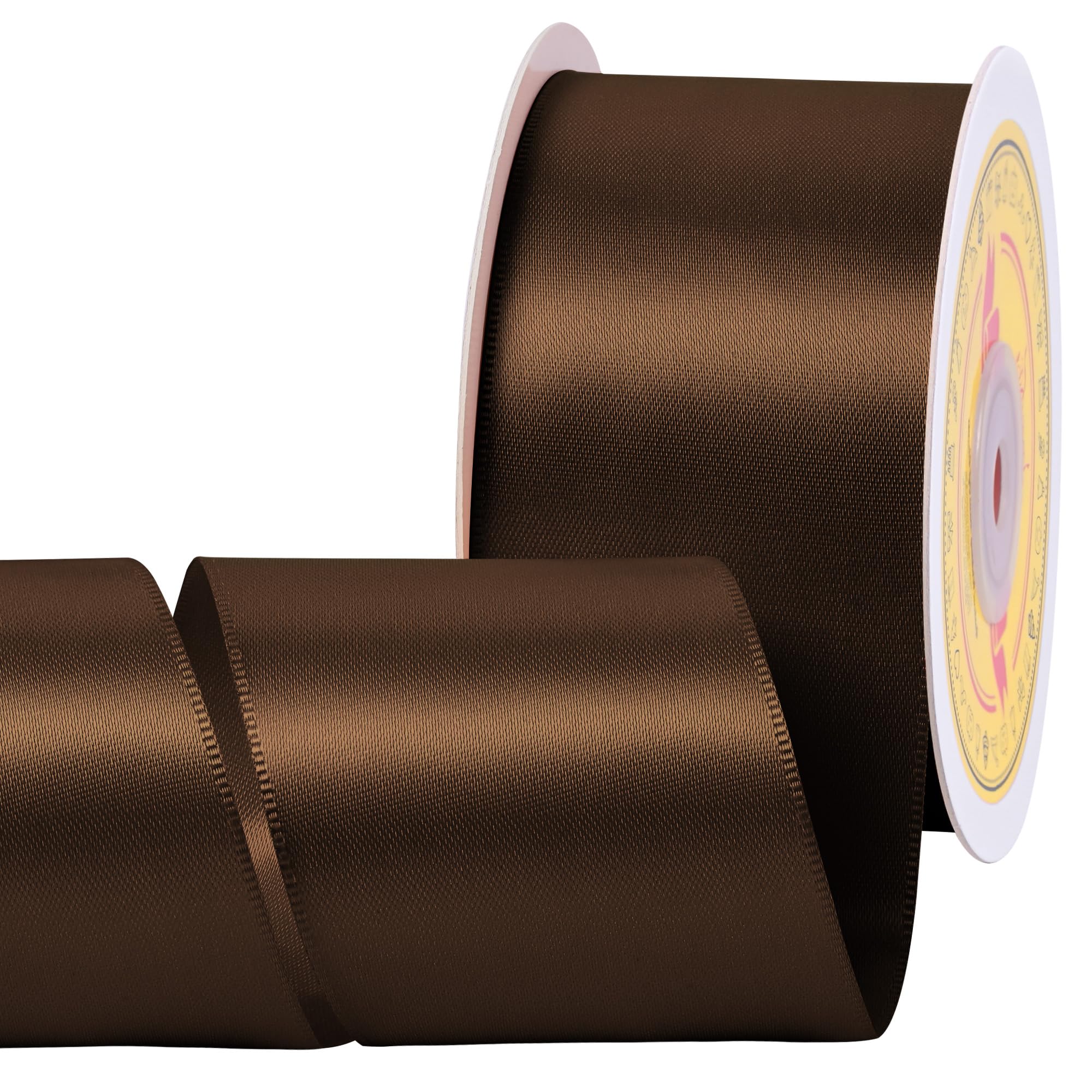 Double Face Brown Satin Ribbon 2 inch X 25 Yards Polyester Brown Ribbon for Gift Wrapping Very Suitable for Weddings Party Invitation Decorations and More