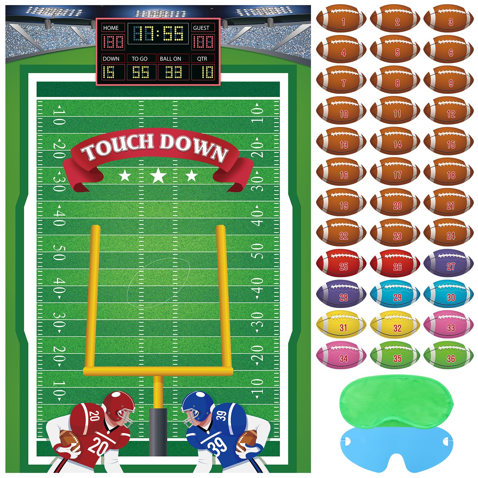 Hooqict Pin The Football on The Goalpost Football Party Games for Kids Game Day Boys Sports Theme Birthday Party Decorations, Large Poster With 36