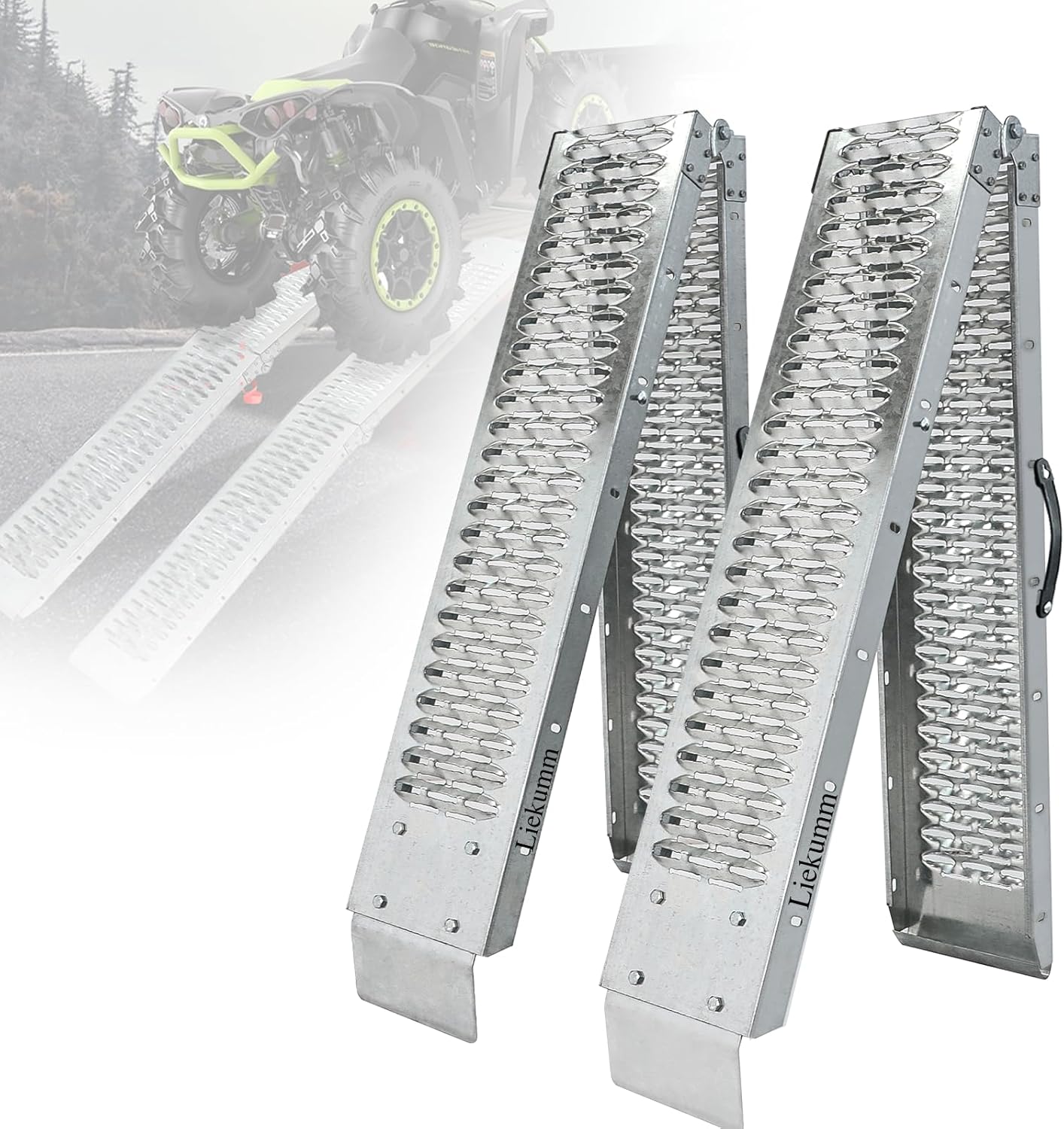 LIEKUMM 67" Heavy Duty ATV Ramps, 960 lbs Capacity Pair, Folding Loading Ramps 480 lbs Each, Steel Truck Ramps for Pickup Trucks, Trailers, Lawn Mowers, ATVs 2-Pack