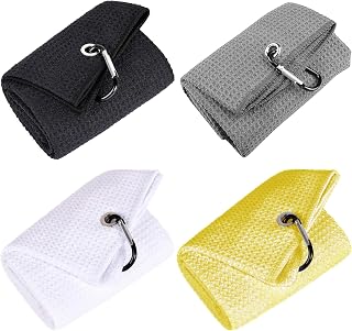 Set di 4 Asciugamani Sportivi 30x30 cm (Bianco, Giallo, Nero, Grigio), Asciugamano da Golf e forchetta da Golf, Accessori da Golf, Regali da Golf per Golfisti, Gadget da Golf