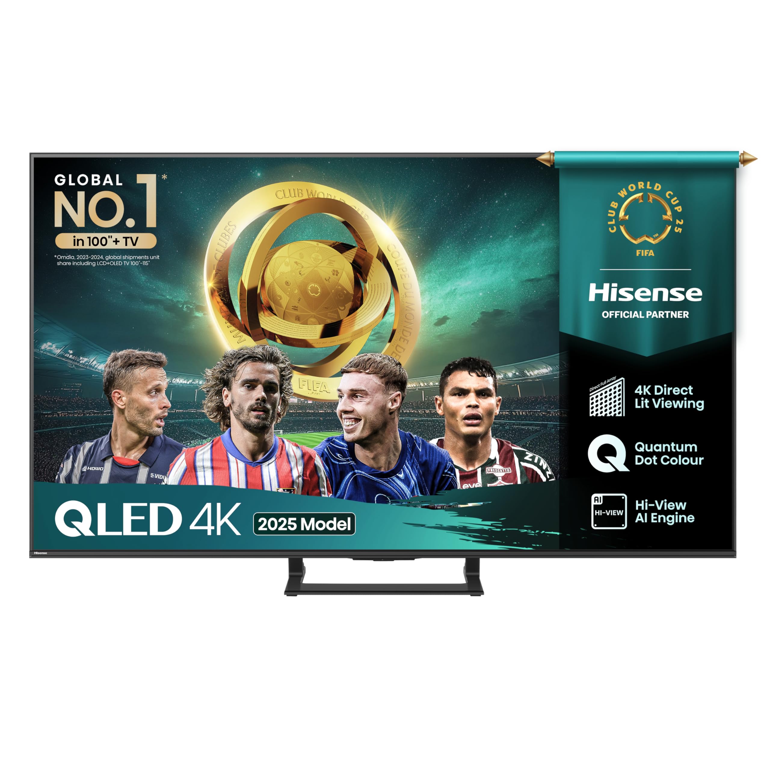 Hisense75" 75A7QTUK QLED Smart AI TV - 4K Direct Lit Viewing, Quantum Dot Colour, Hi-View AI Engine, Built in Subwoofer, Dolby Vision, Dolby Atmos with with Freely, Disney +, YouTube, Netflix