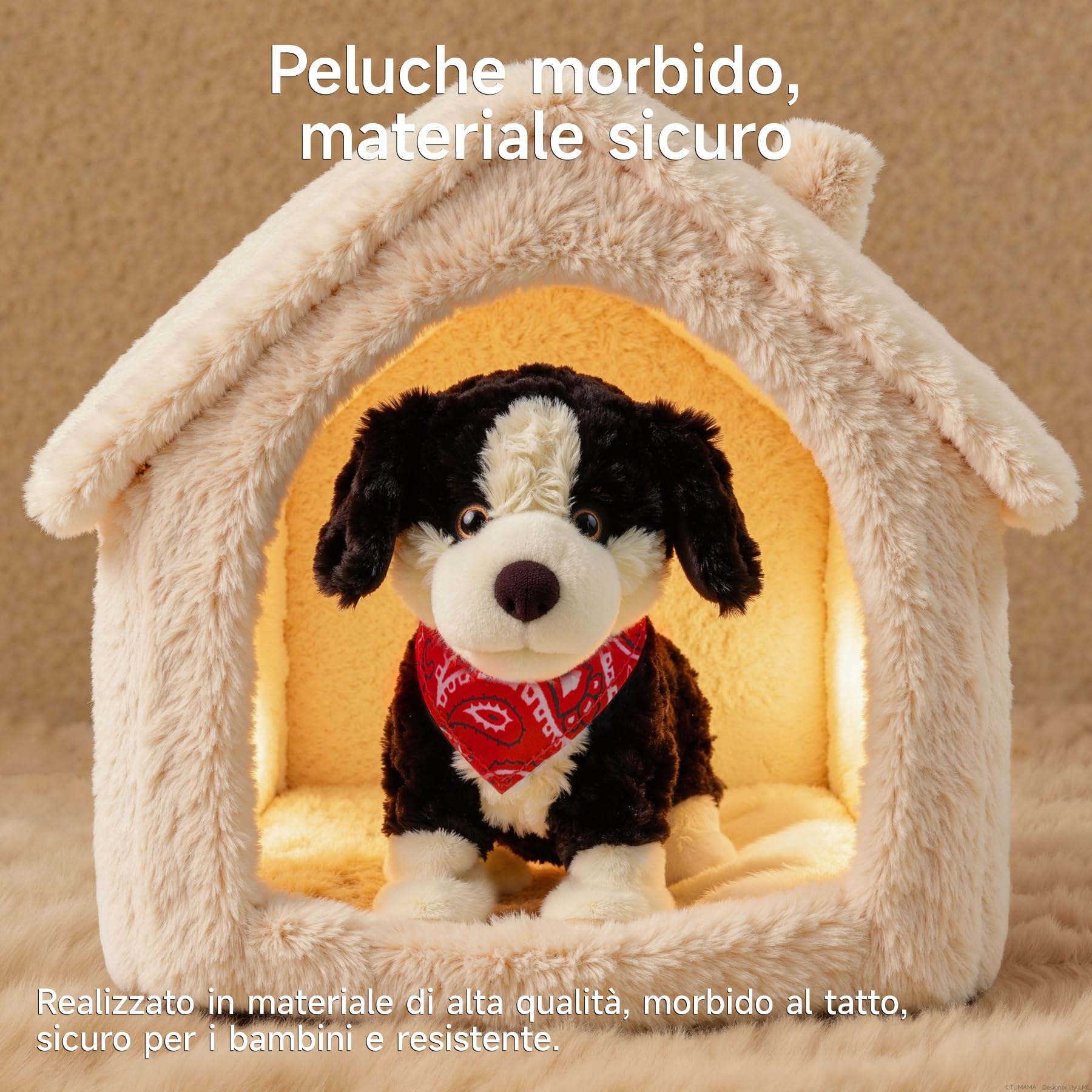 Cagnolino Che Abbaia e Cammina con Controllo Vocale, Parla, Muove la Coda, Peluche Cane Giocattolo Interattivo Elettronico, Cane Robot Realistico, Regalo per Bambini 3+ Anni