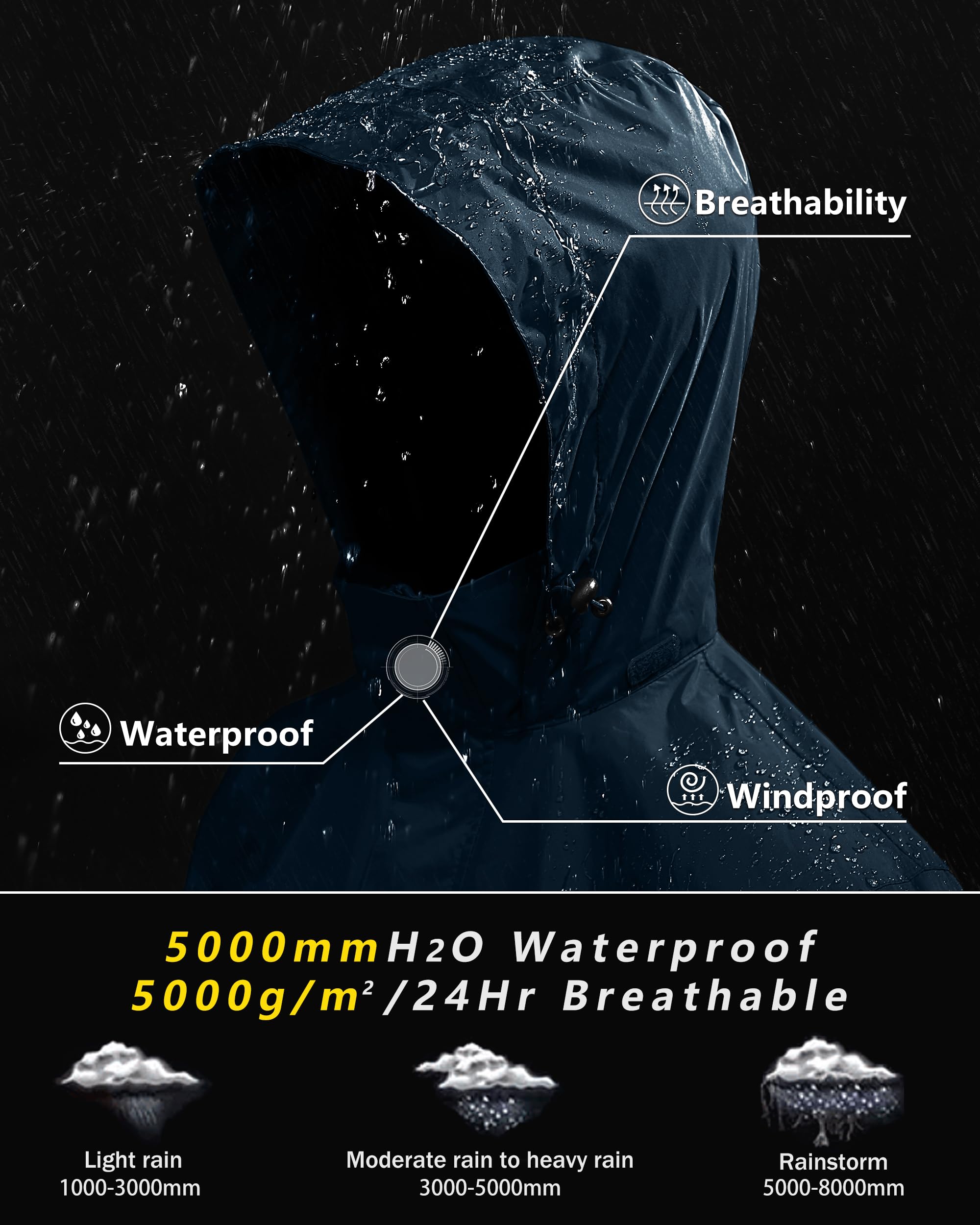 Outdoor Ventures Chubasquero hombres impermeable ultraligero delgado plegable impermeable transpirable bicicleta impermeable deporte