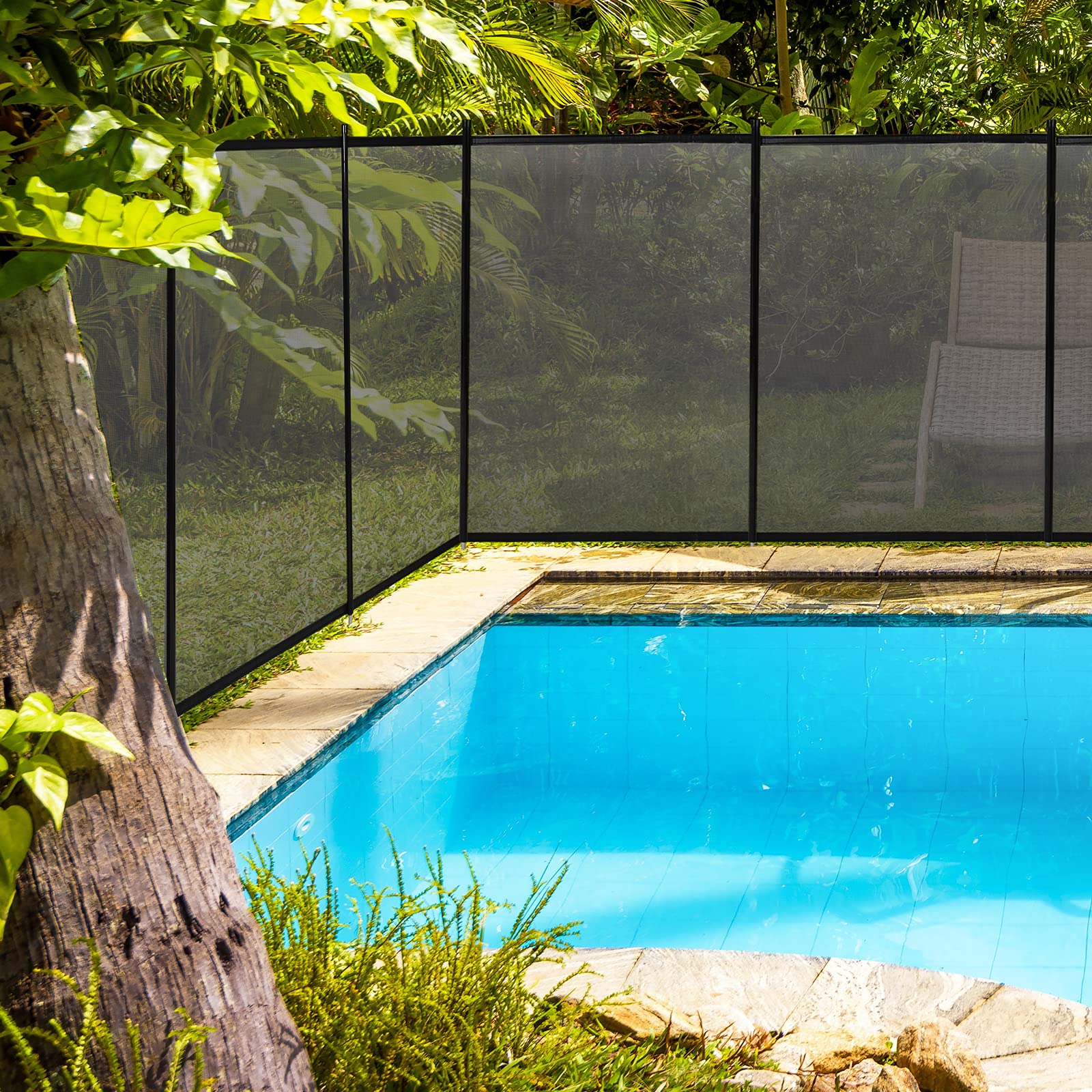 RELAX4LIFE Barrière de Sécurité Piscine 360X125CM Pliable en Tissu Textilène et Tube en Aluminium, Barrière Protection Piscine, Clôture Piscine pour Sécurité d'enfants ou Animaux