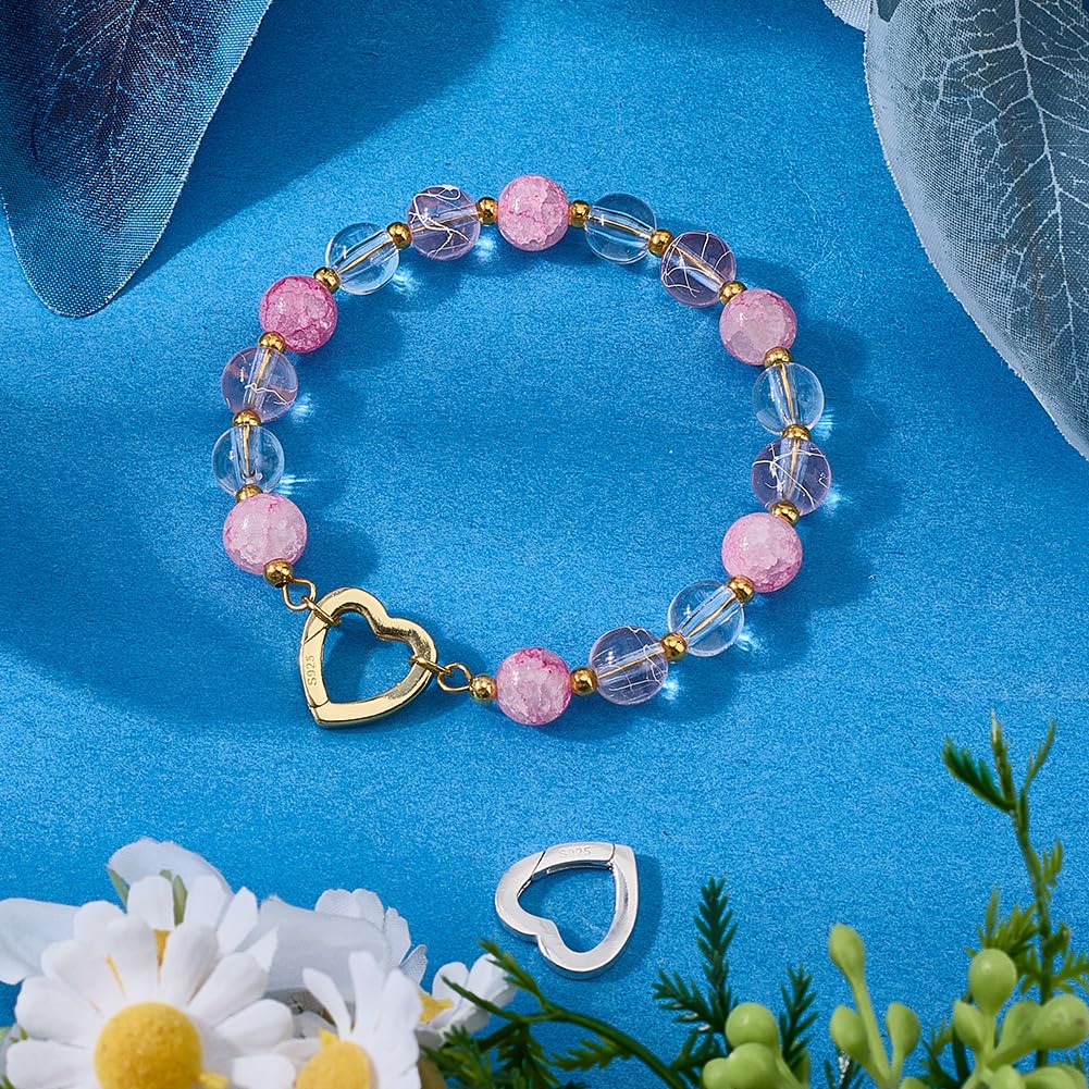 PH PandaHall 2pz Anelli a Molla a Forma di Cuore in 925 Argento Sterling Chiusura a Molla in Argento e Oro, 15mm Chiusure per Collane a Cuore per La Creazione di Gioielli Braccialet