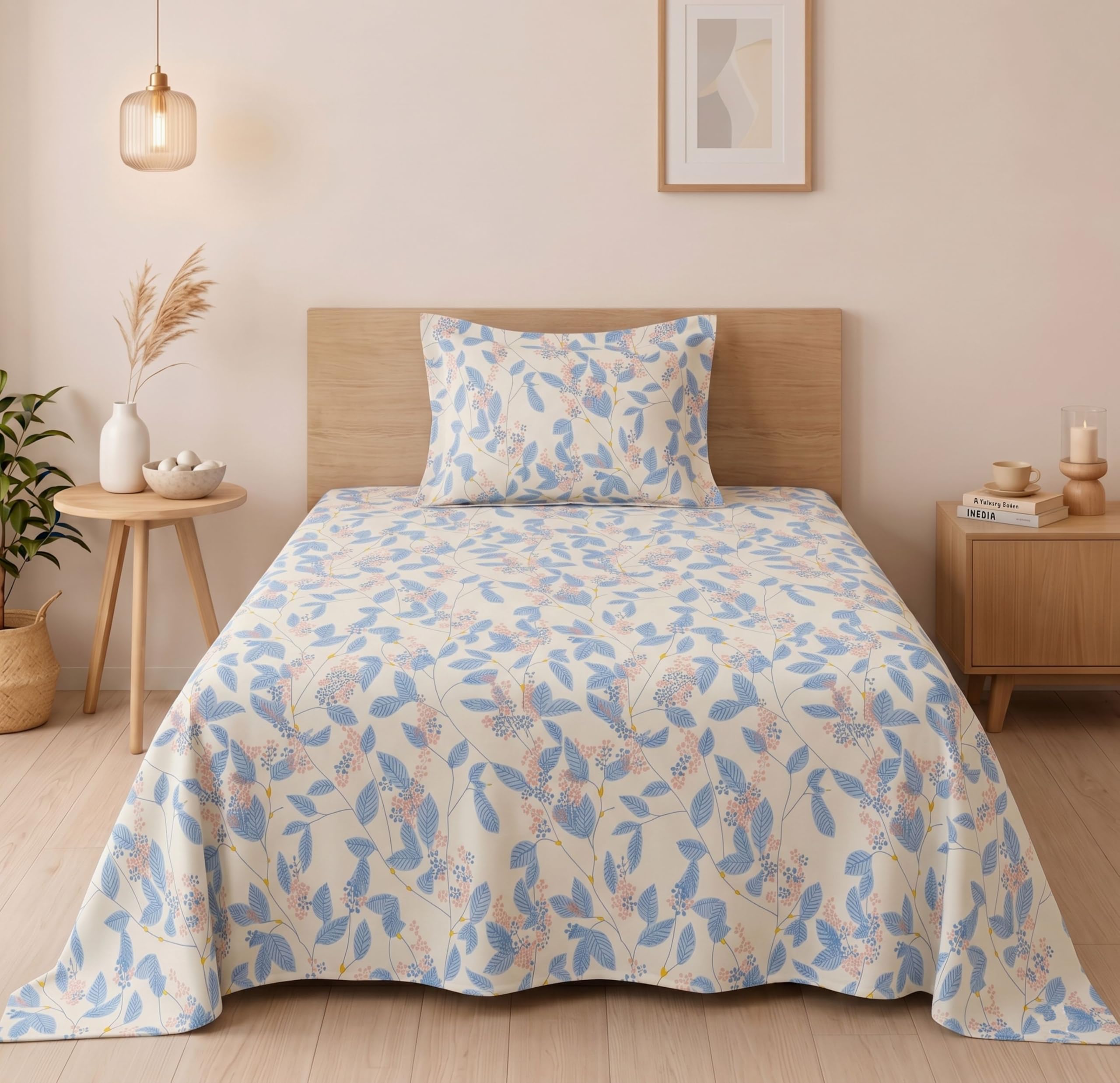 BSB HOME 210 TC Cotton Feel Single Bedsheet with 1 Pillow Cover, Soft & Breathable Floral Printed Bed Sheet, Fade Resistant, Bedding for Home & Bedroom, 60 x 90 Inches (152 x 229 cm) (Oatmeal)-image-41
