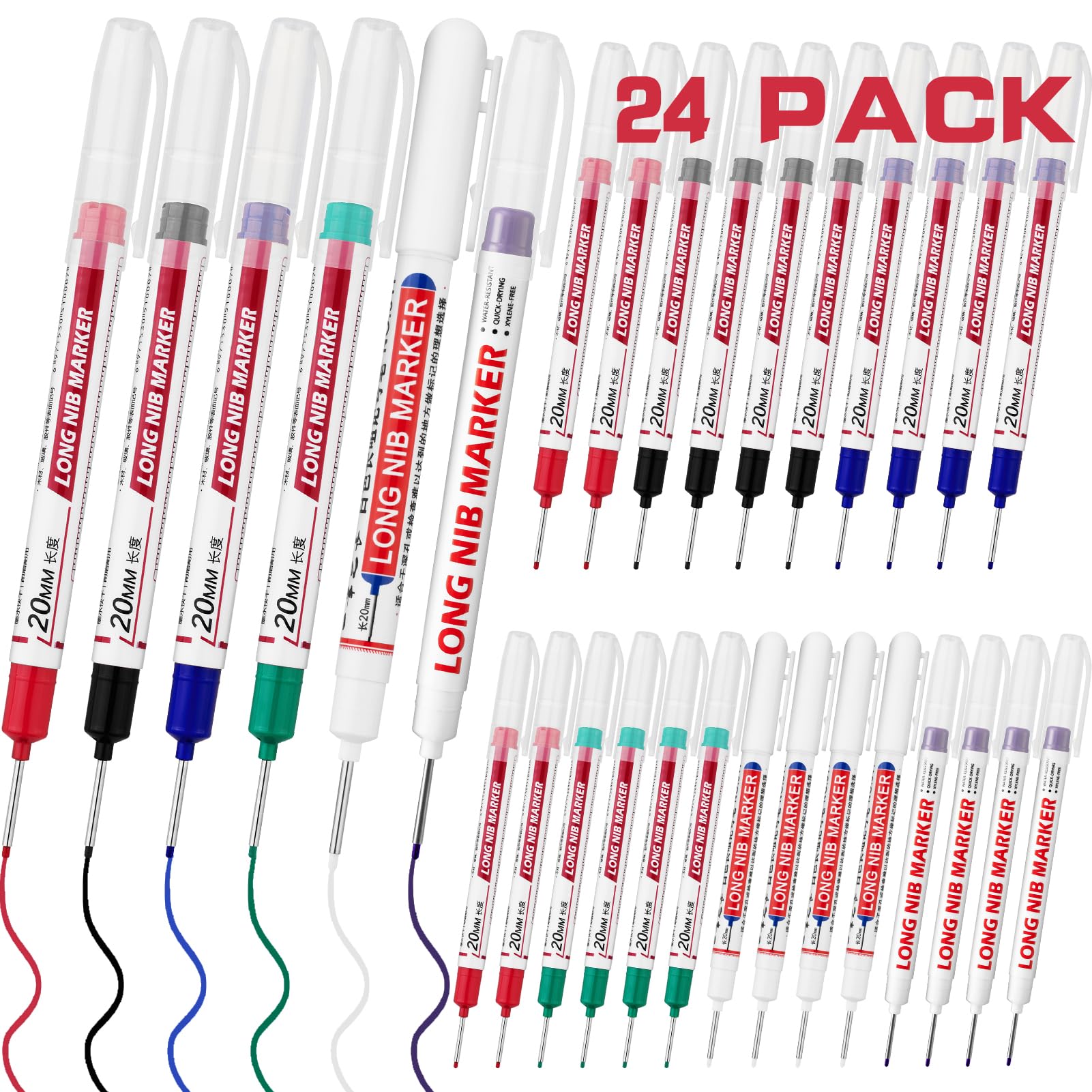 12 PCS Long Head Deep Hole Marker Pens,20mm Long Nib Marker,Longs Nose Markers,Waterproof Construction Markers Marking Tool,Permanent Markers Carpenter Ink marker Pens,Metal marking Pen — Amazon image 9