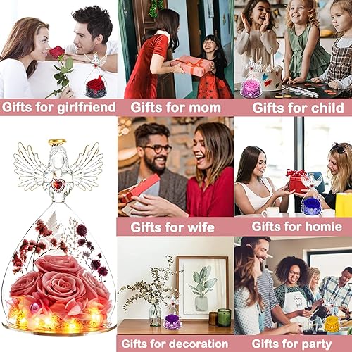 Miniatura 4 de Regalos de rosas preservadas para el Día de la Madre para mujeres, mamá, abuela, esposa, figuras de ángel de cristal con luz LED, cuatro rosas