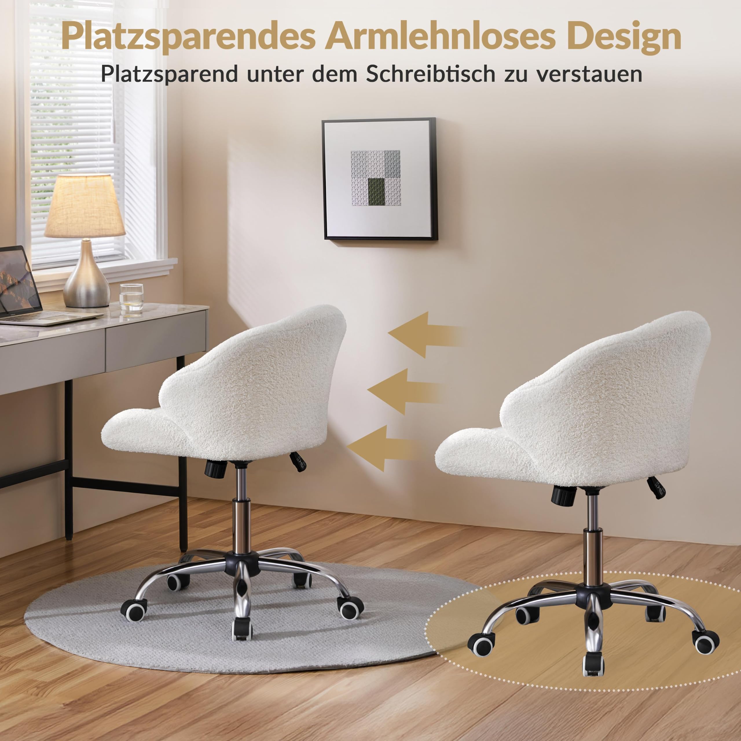 Yaheetech Homeoffice krzesło do makijażu, krzesło biurowe, z regulacją wysokości, krzesło obrotowe w kształcie muszli, krzesło biurowe z kółkami, aksamitne krzesło obciążenie do 136 kg (Boucle