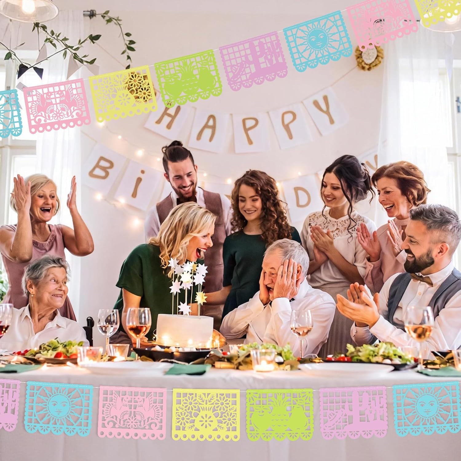 AmazingSpark Pastel Mexican Party Banner Set (6 Pack, 6 x 19.69 ft, Plastic) Pastel Mexican Papel Picado Cielito Lindo Candy Mexico Party Banners Decor for Wedding Birthday Cinco De Mayo Fiestas