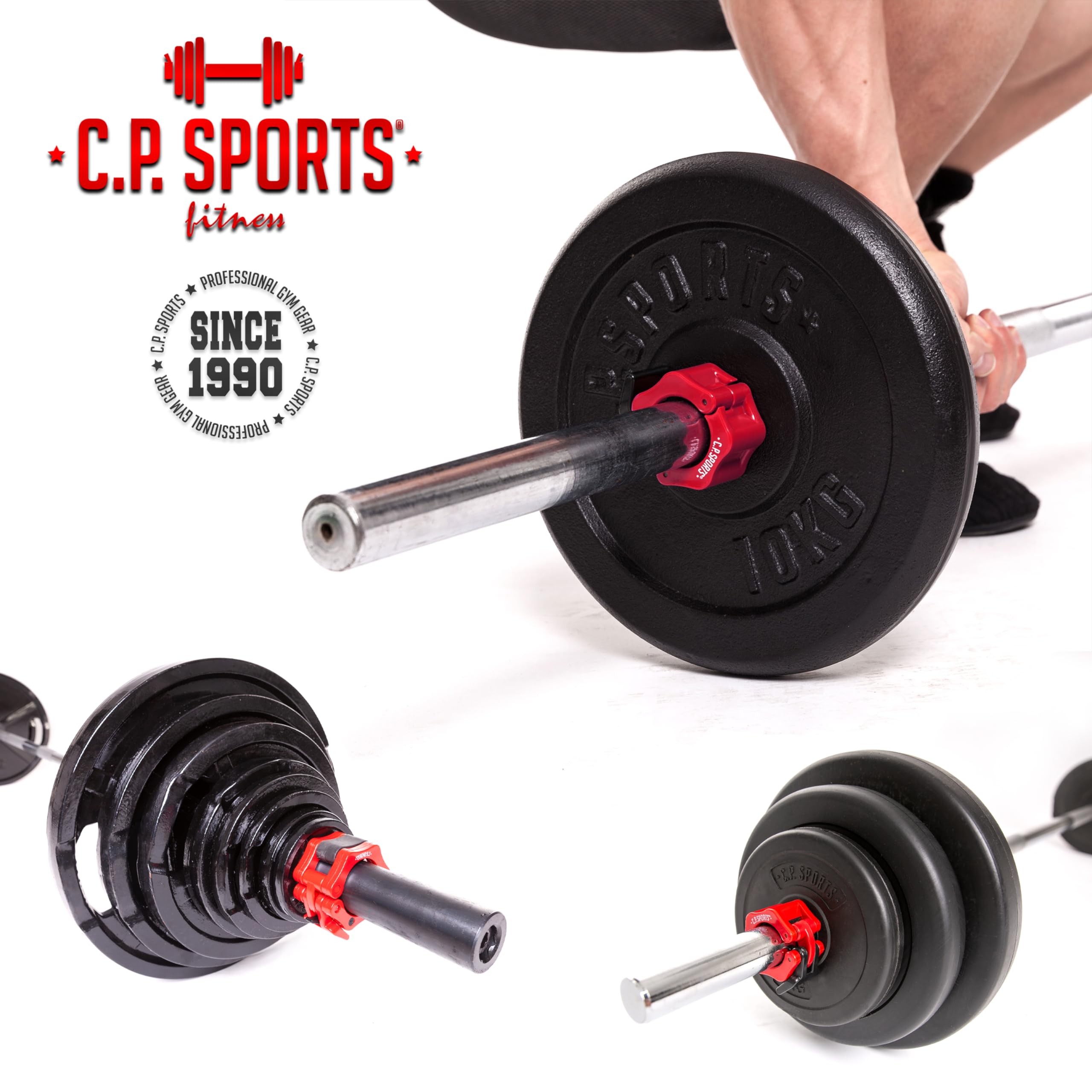 C.P.Sports Olympia Schnellverschluss 50mm Paare für Langhantel Hantelstangen | Klemmverschluß aus Kunststoff – sicher und fest | Hantelverschluss für Kraftsport, Gewichtheben, Fitness, Gym