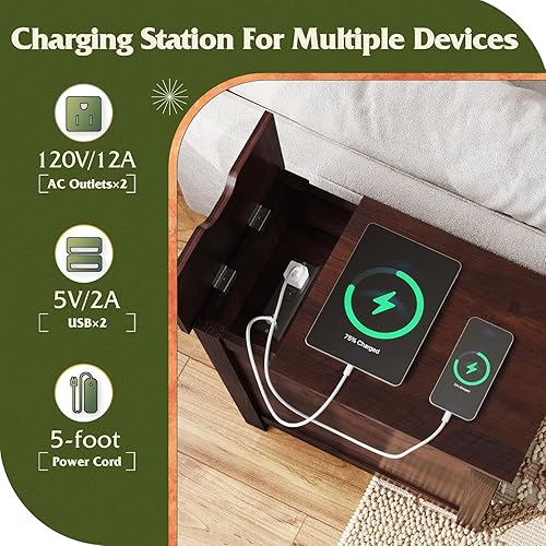 Miniatura 7 de WLIVE Juego de 2 mesas de extremo estrecho con estación de carga, mesas auxiliares para sala de estar, espacios pequeños, sofá, juego de mesita de