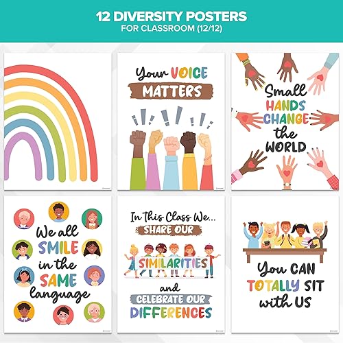 Miniatura 4 de Decorably 12 pósteres de diversidad para aula, 11 x 14 pulgadas, inspirador, decoración escolar laminada mate  para pasillos, tablones de anuncios,