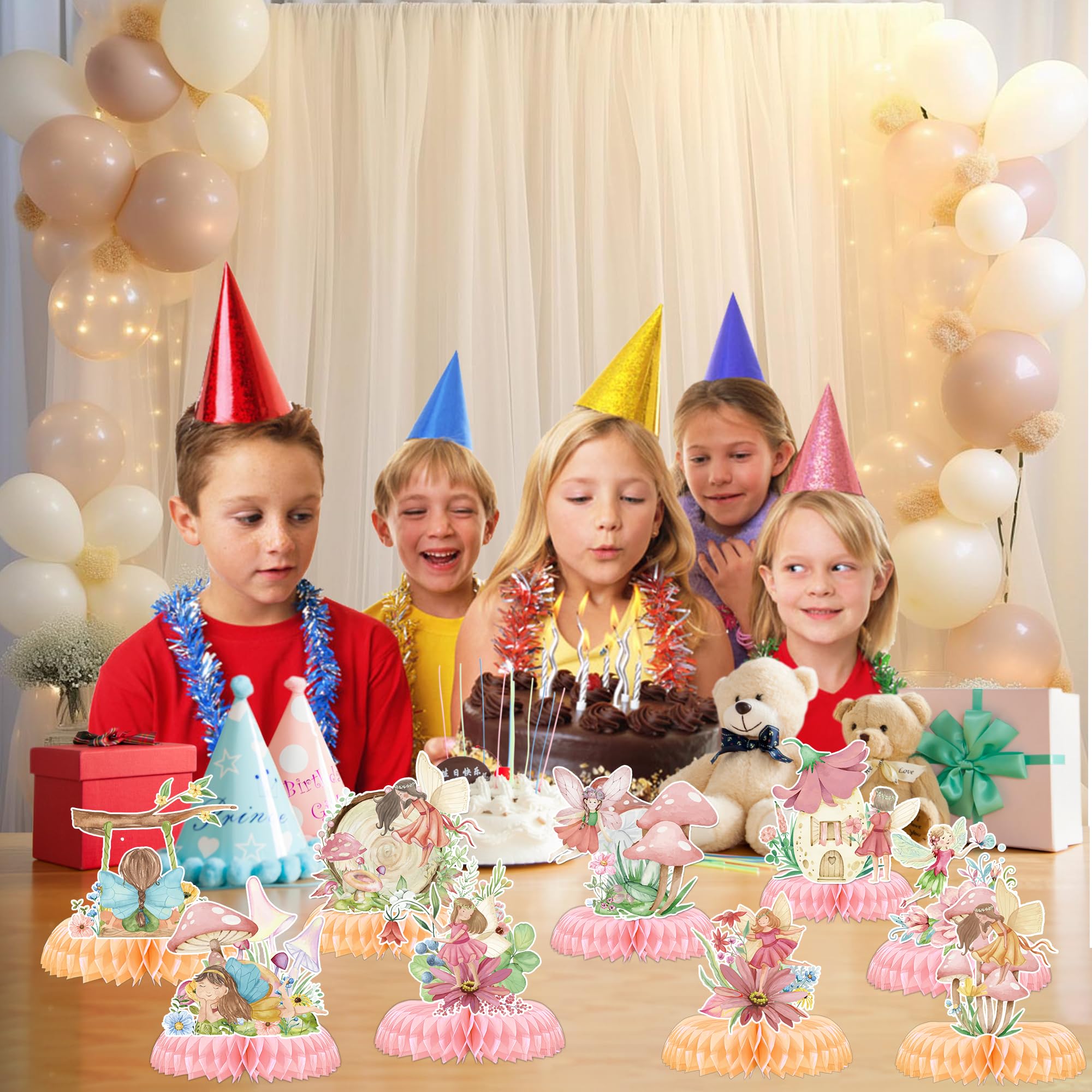 Kit di decorazioni per feste di compleanno – 9 pezzi centrotavola a nido d'ape per la decorazione della tavola farfalla fiore fate decorazioni per feste a tema per la mia fata primo compleanno baby