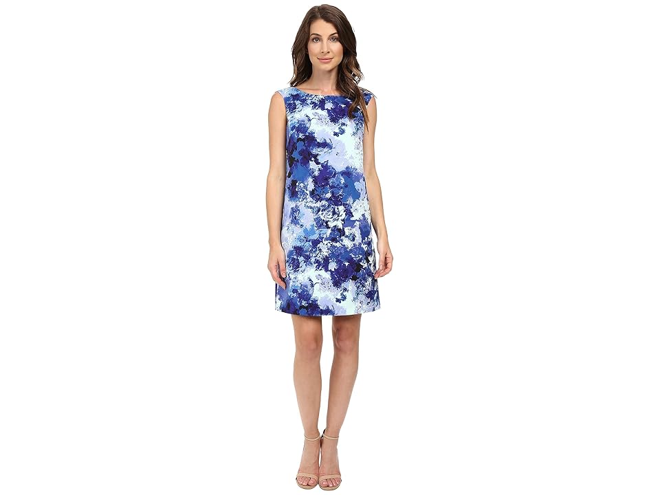 

Adrianna Papell Printed Faille Simple Shift Dress (Blue Multi) Women's Dress