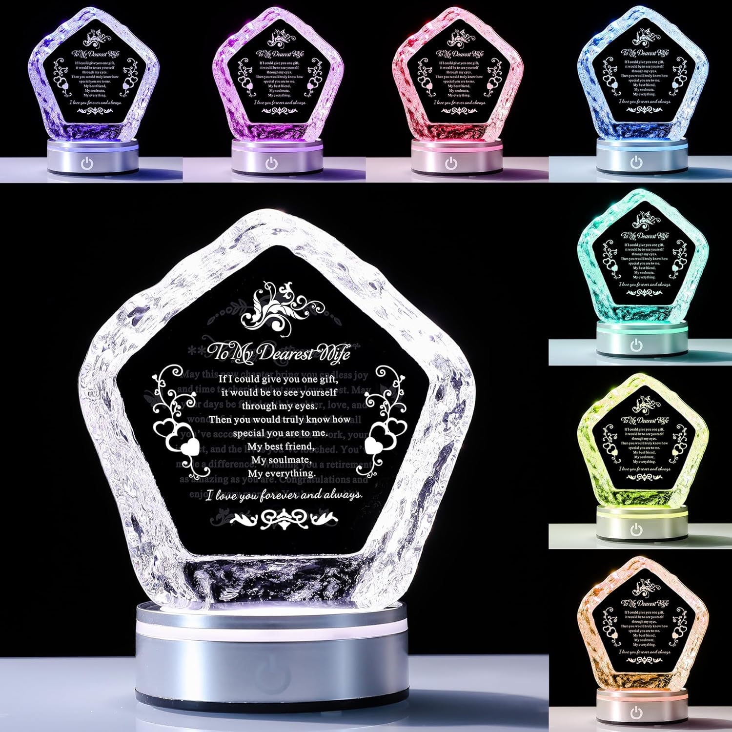 Iceberg Eternal Love Crystal with LED Base - 3D Laser,Engraved Romantic Gift for Wife, Anniversary Keepsake Symbolizing Deep Commitment & Hidden Devotion - Image 3