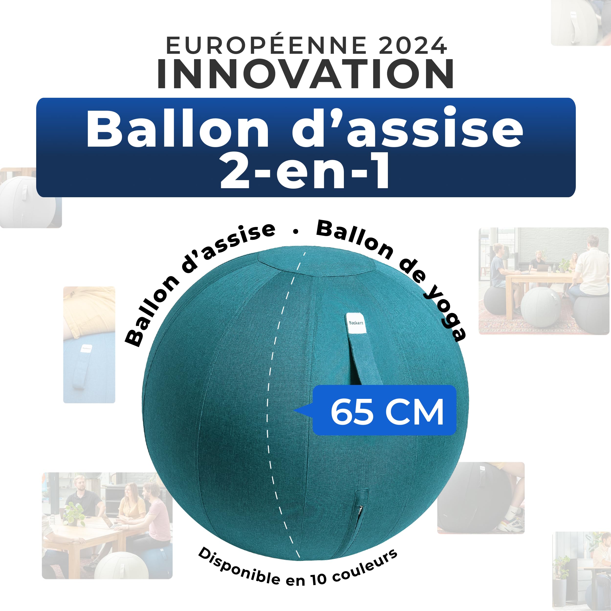Ballon Ergonomique Bureau 55CM 65CM 75CM Capacité 110kg Housse Lin Lavable Bonne Posture