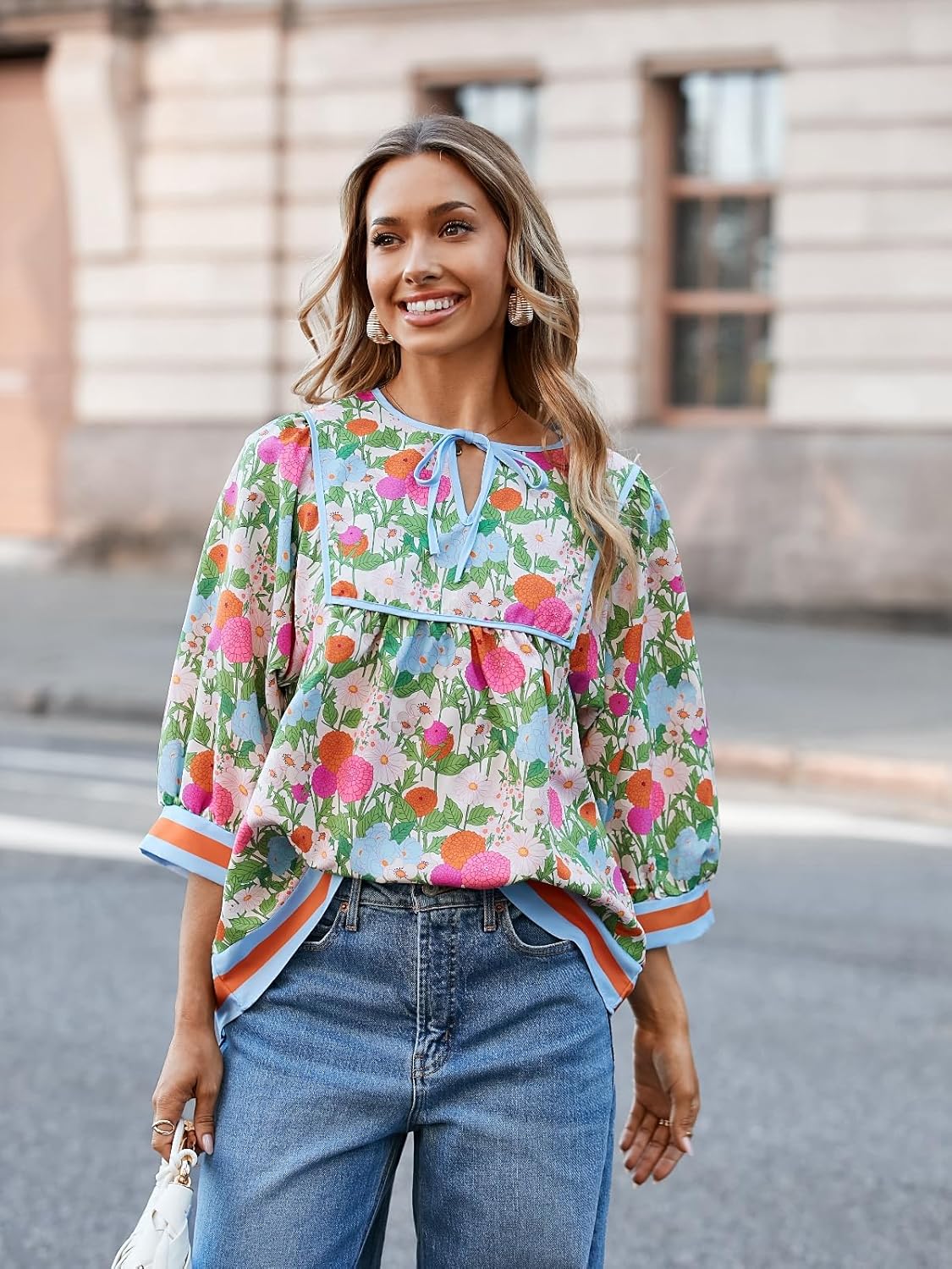 Cicy Bell Womens Floral Print Babydoll Blouse V Neck 3/4 Sleeve Peplum Tops Casual Loose Fit Boho Flowy Shirts - Image 5